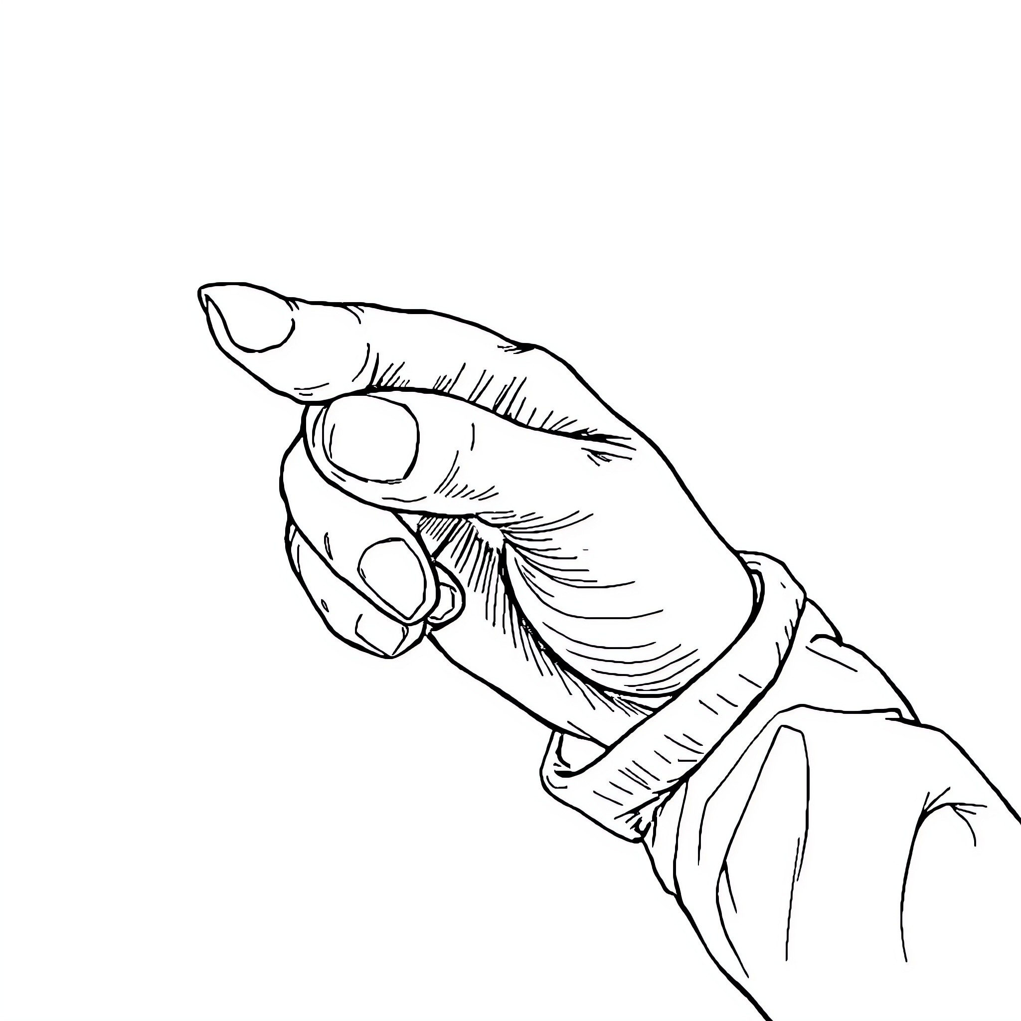 Point Hand with Feathers Drawing Coloring Page (free black-and-white line drawing printable PDF for all, from beginners to advanced learners, including children, teens, adults, and seniors)