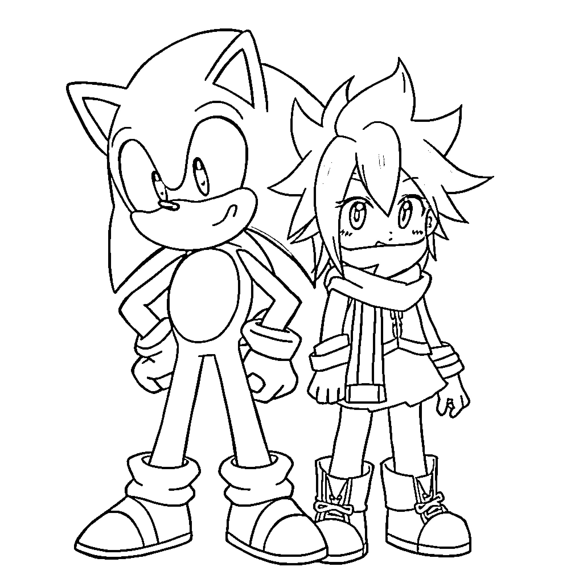 Sonic characters in lighthearted adventure Coloring Page (free black-and-white line drawing printable PDF for all, from beginners to advanced learners, including children, teens, adults, and seniors)