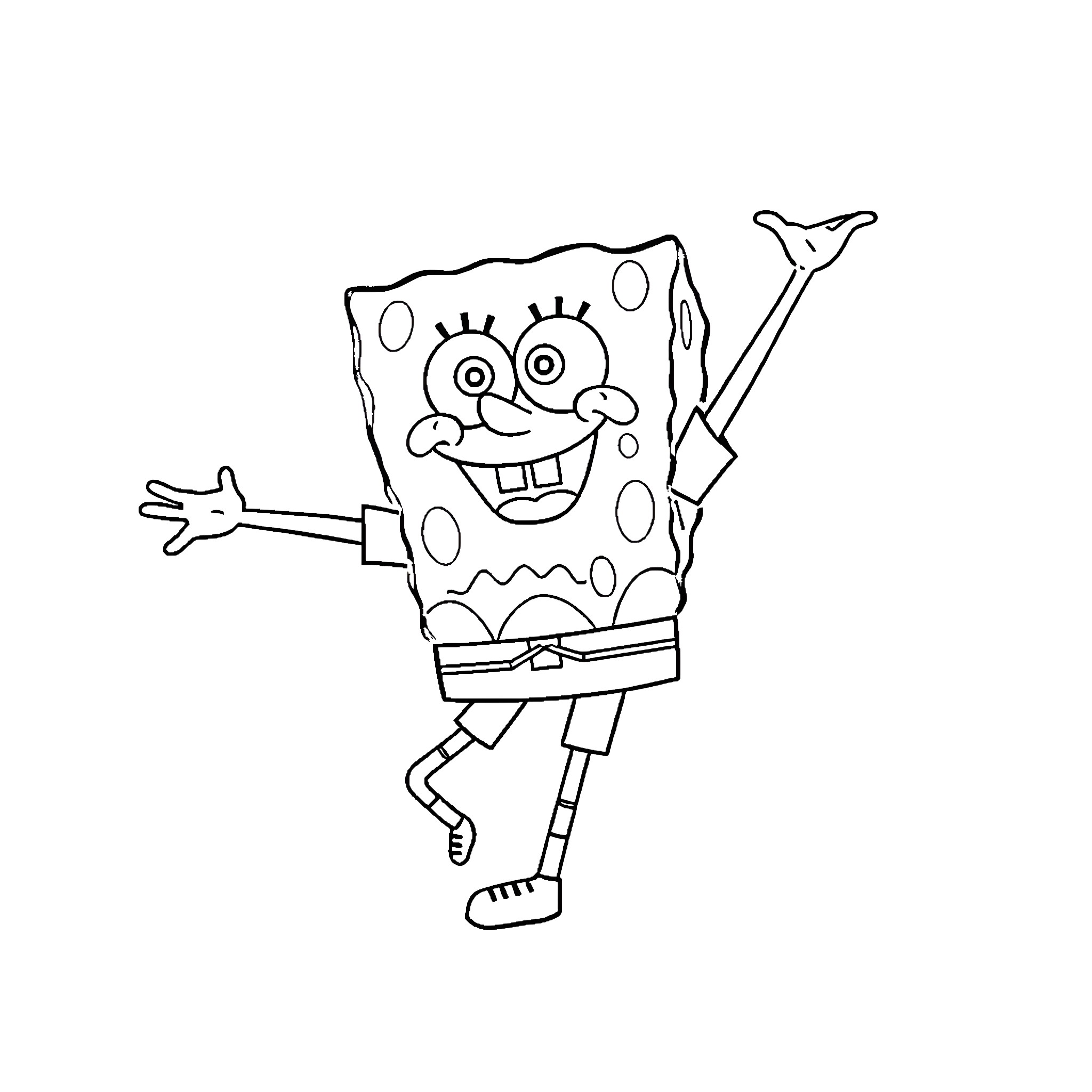 Spongebob celebrating joyfully Coloring Page (free black-and-white line drawing printable PDF for all, from beginners to advanced learners, including children, teens, adults, and seniors)