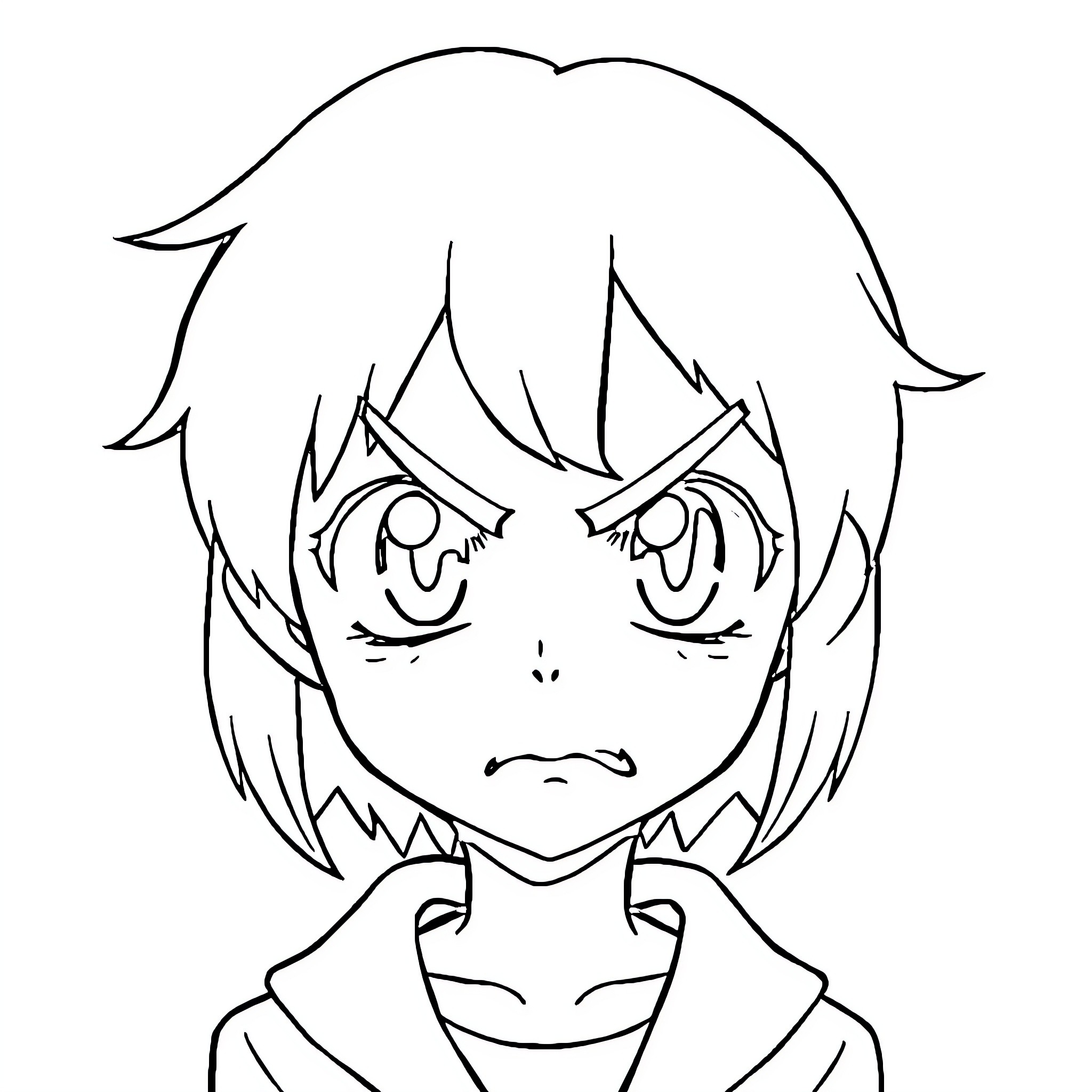 Anime character with expressive facial features Coloring Page (free black-and-white line drawing printable PDF for all, from beginners to advanced learners, including children, teens, adults, and seniors)