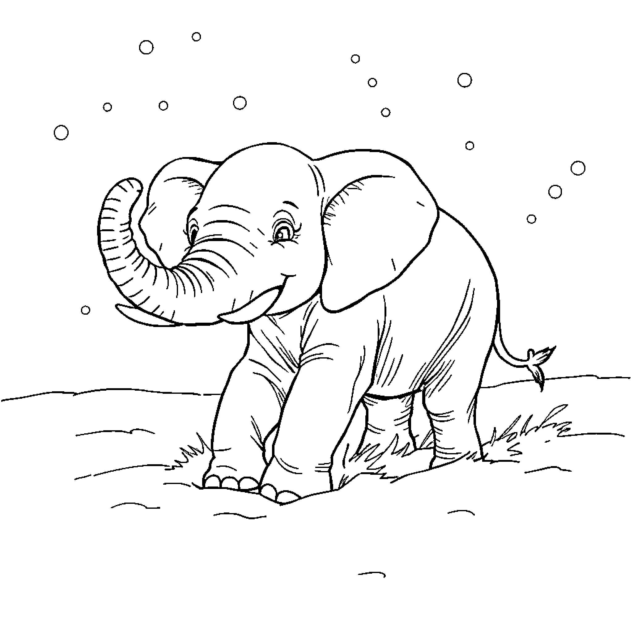 Elephant exploring in the wild Coloring Page (free black-and-white line drawing printable PDF for all, from beginners to advanced learners, including children, teens, adults, and seniors)