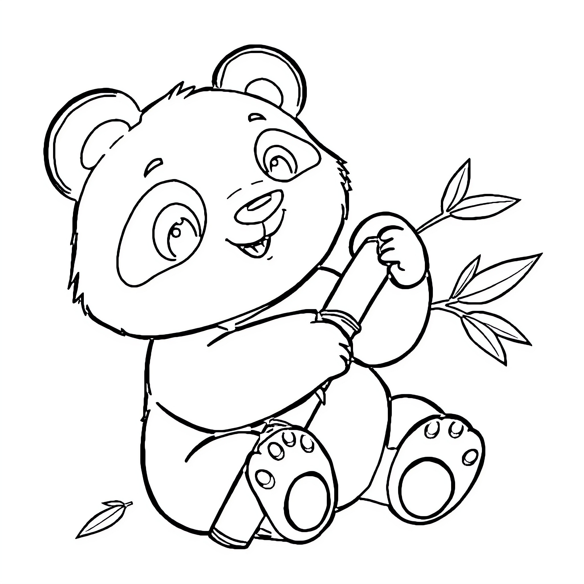Panda enjoying bamboo leaves in the wild Coloring Page (free black-and-white line drawing printable PDF for all, from beginners to advanced learners, including children, teens, adults, and seniors)