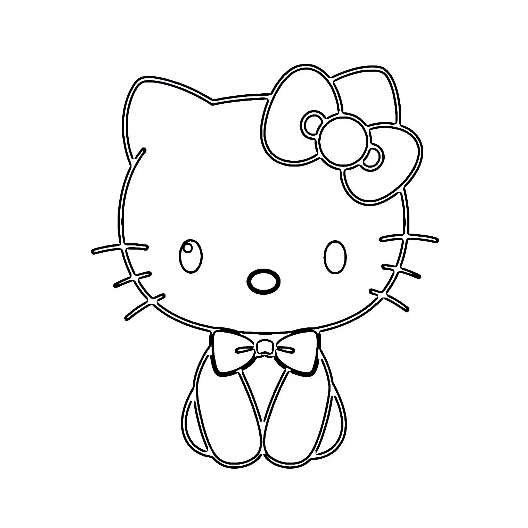 Hello Kitty sitting with a bow tie Coloring Page (free black-and-white line drawing printable PDF for all, from beginners to advanced learners, including children, teens, adults, and seniors)