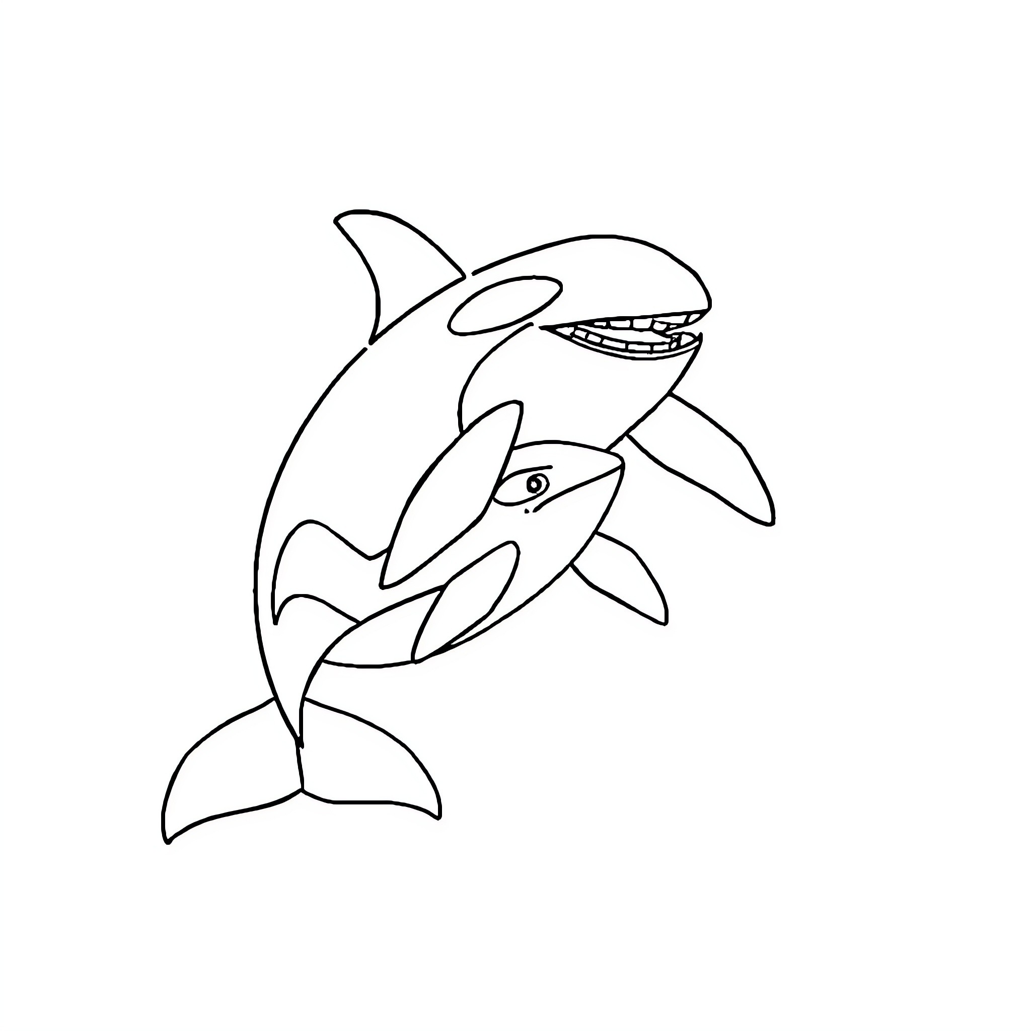 Orca swimming playfully Coloring Page (free black-and-white line drawing printable PDF for all, from beginners to advanced learners, including children, teens, adults, and seniors)