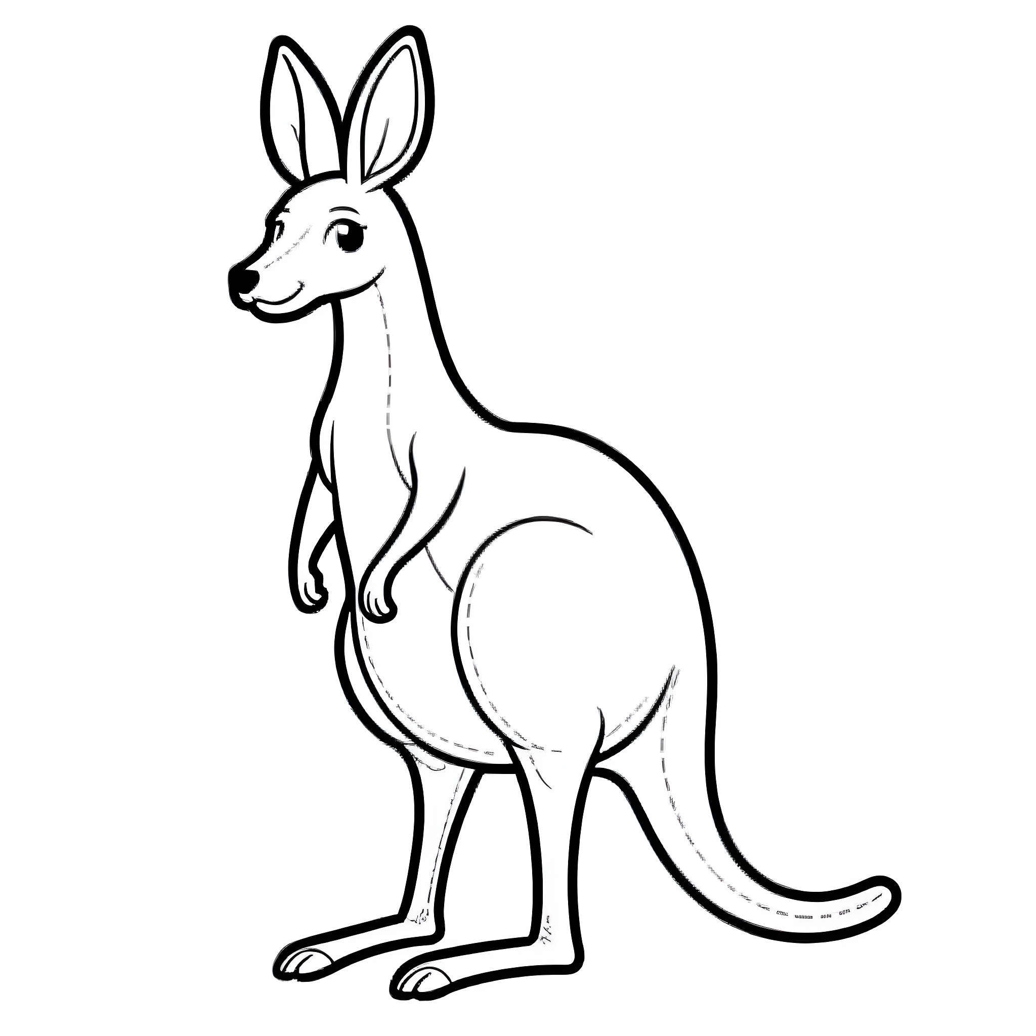 Kangaroo standing tall and alert Coloring Page (free black-and-white line drawing printable PDF for all, from beginners to advanced learners, including children, teens, adults, and seniors)