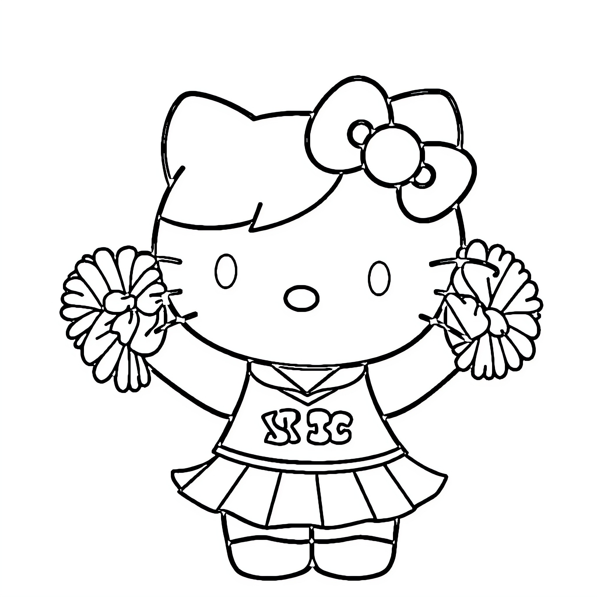 Hello Kitty holding flowers Coloring Page (free black-and-white line drawing printable PDF for all, from beginners to advanced learners, including children, teens, adults, and seniors)