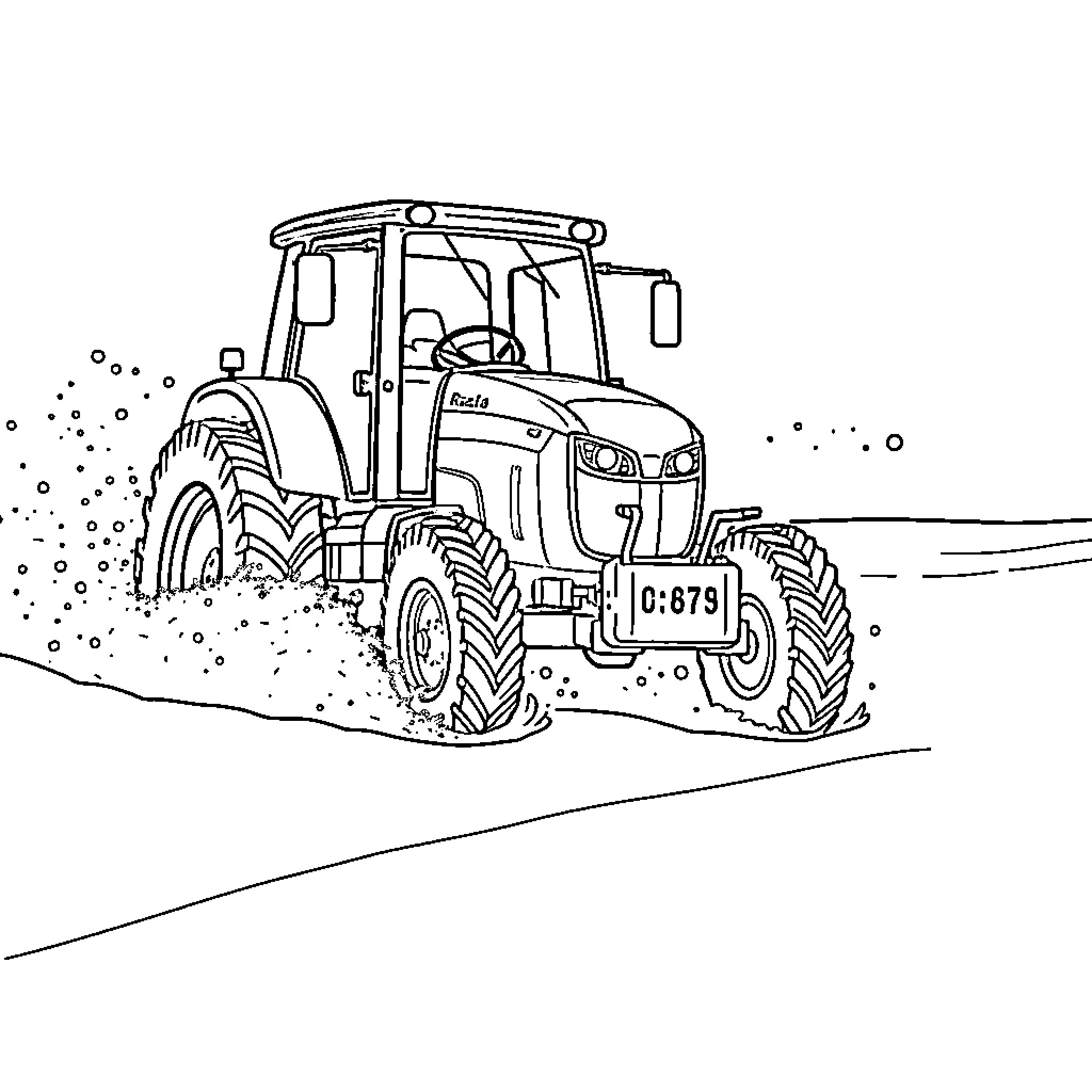 Tractor plowing the field diligently Coloring Page (free black-and-white line drawing printable PDF for all, from beginners to advanced learners, including children, teens, adults, and seniors)