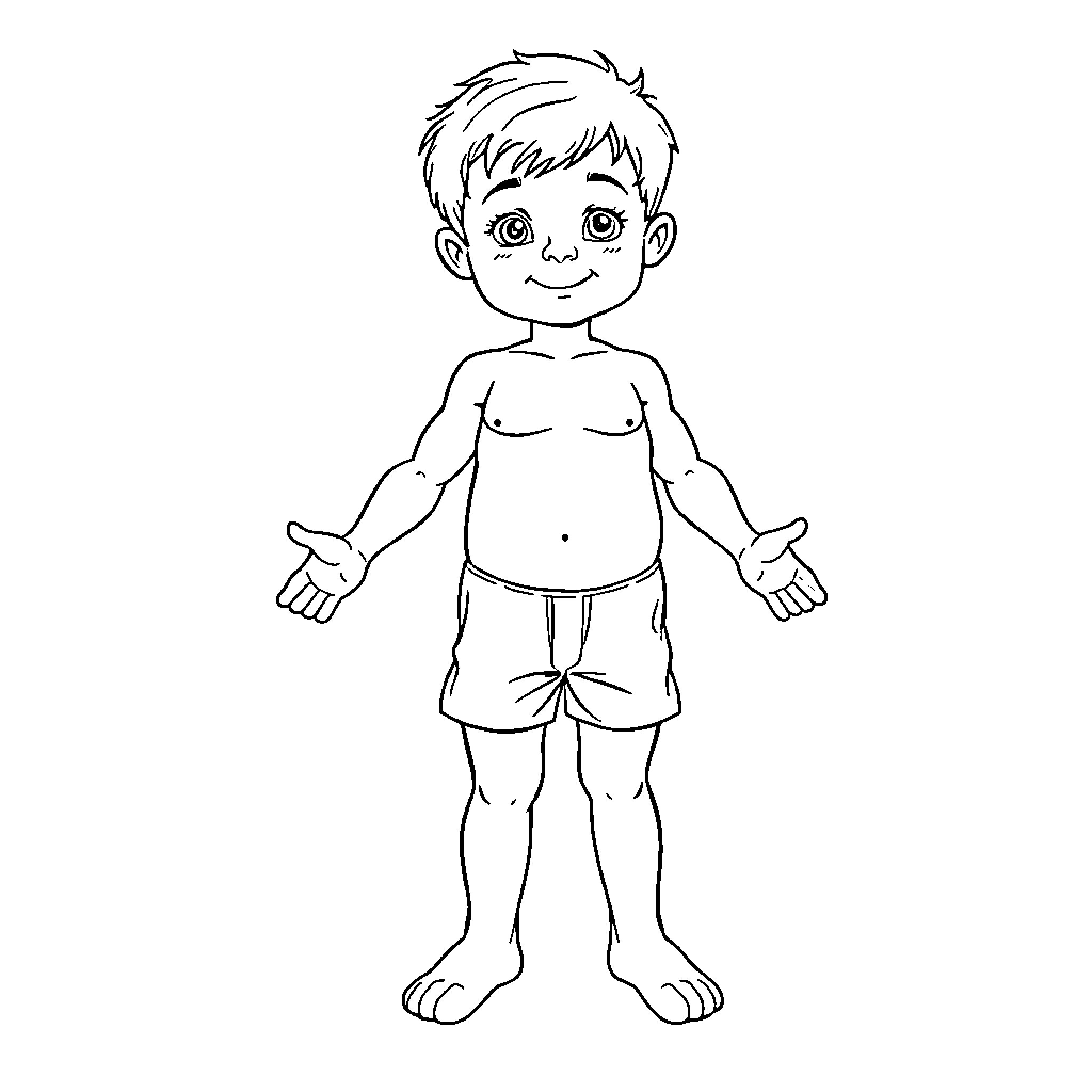 Body Parts of a Young Boy Coloring Page (free black-and-white line drawing printable PDF for all, from beginners to advanced learners, including children, teens, adults, and seniors)