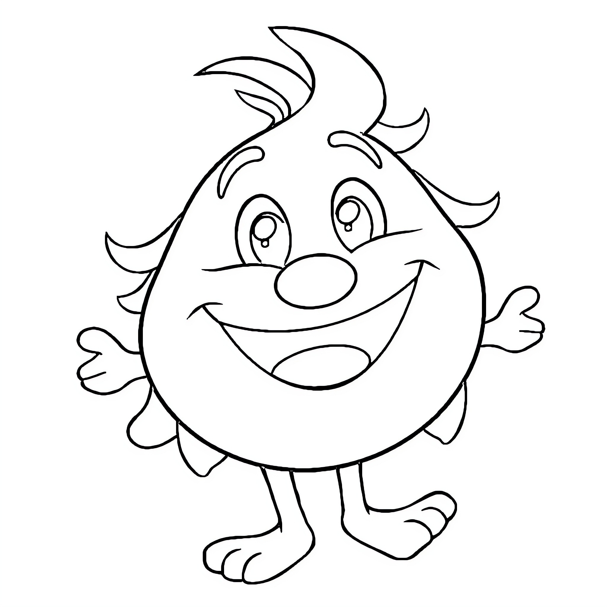 Songo's Cheerful Creature Coloring Page (free black-and-white line drawing printable PDF for all, from beginners to advanced learners, including children, teens, adults, and seniors)