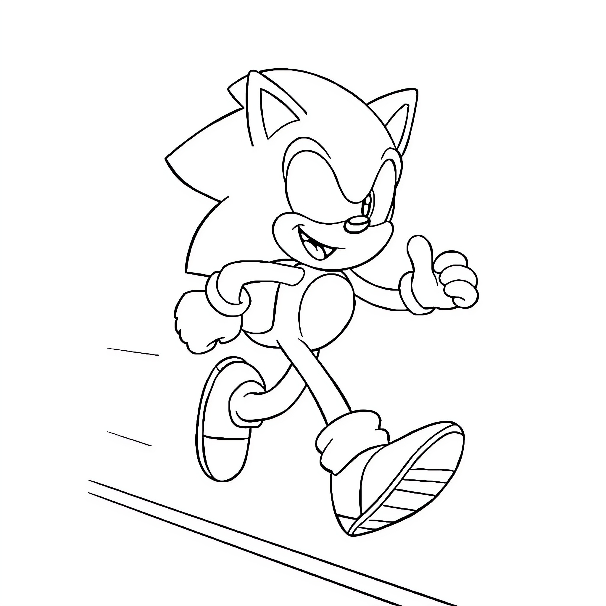 Sonic speeding on the path with enthusiasm Coloring Page (free black-and-white line drawing printable PDF for all, from beginners to advanced learners, including children, teens, adults, and seniors)