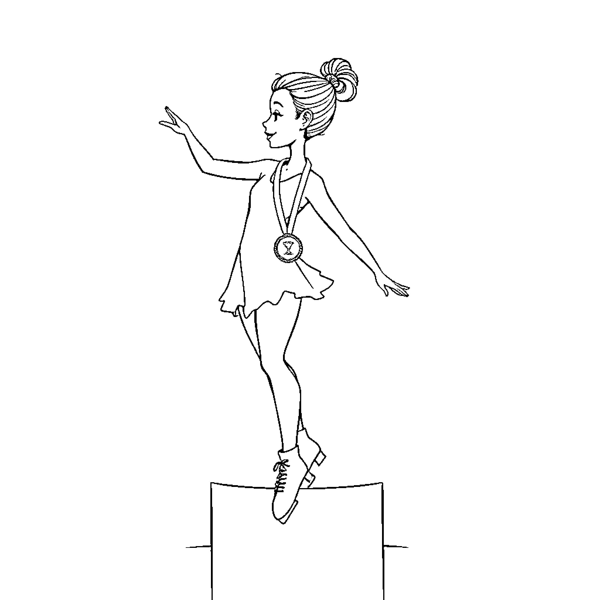Figure Skater Performing Elegant Routine Coloring Page (free black-and-white line drawing printable PDF for all, from beginners to advanced learners, including children, teens, adults, and seniors)