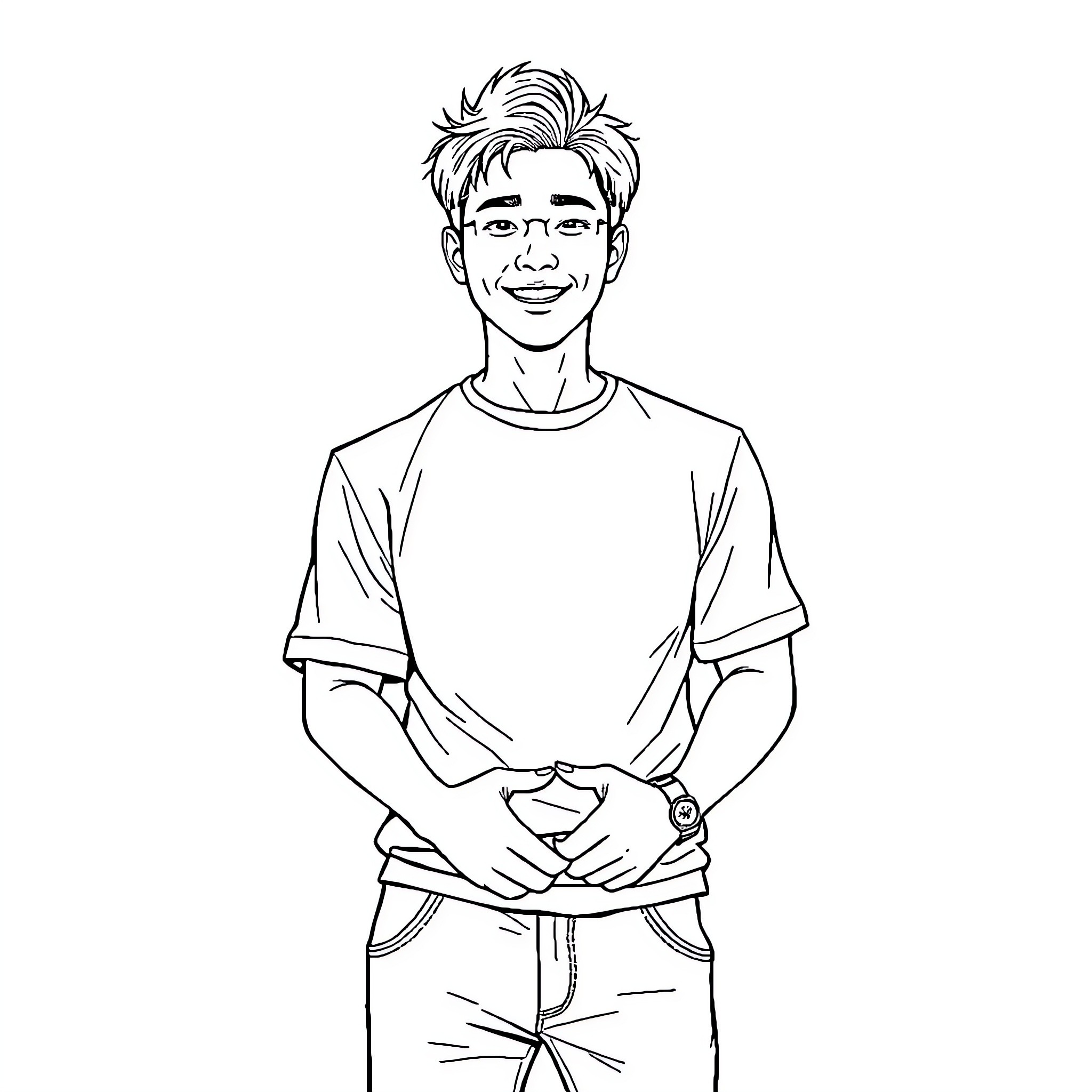 Kim Soo Hyun's cheerful and friendly portrait Coloring Page (free black-and-white line drawing printable PDF for all, from beginners to advanced learners, including children, teens, adults, and seniors)