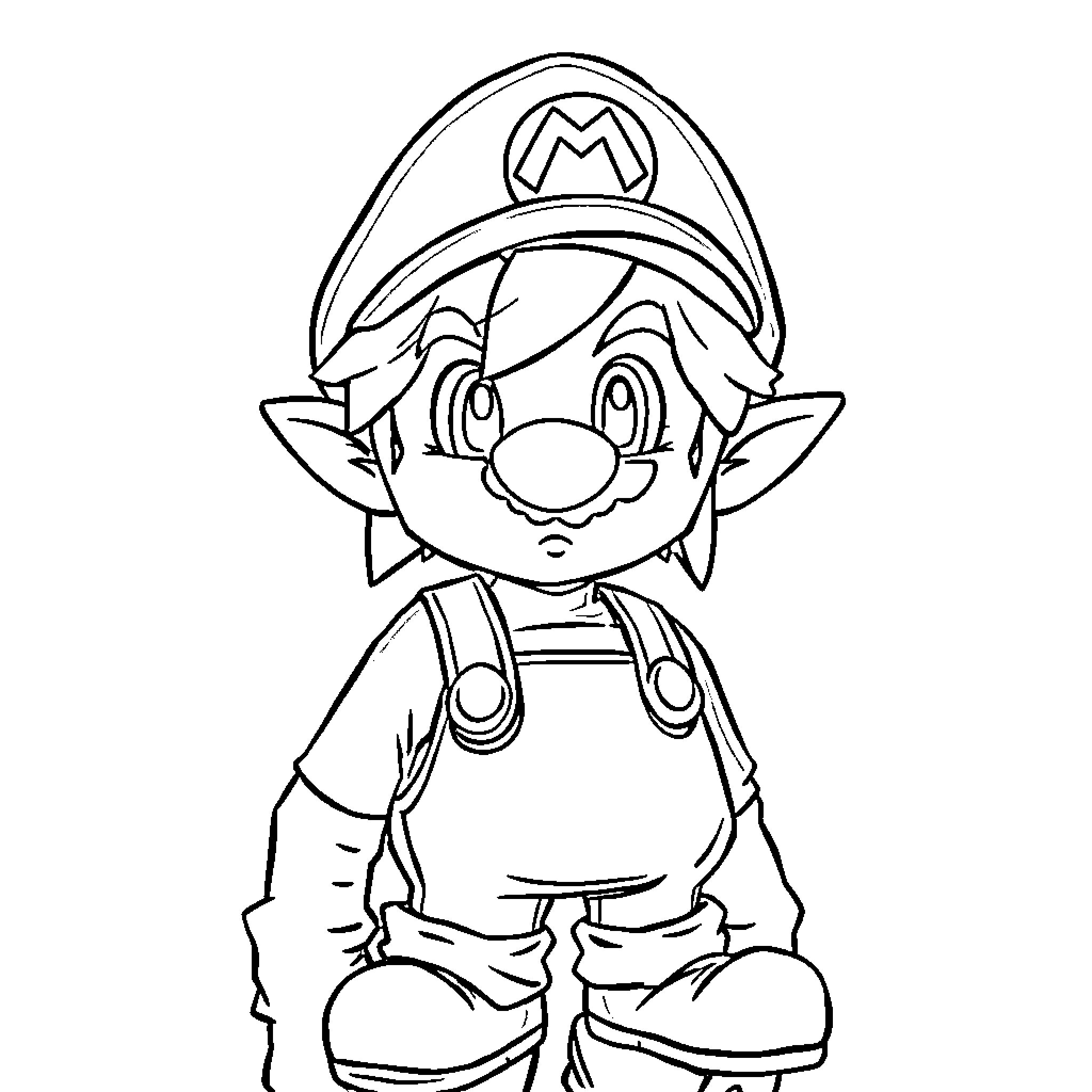 Link to Mario character in simple pose Coloring Page (free black-and-white line drawing printable PDF for all, from beginners to advanced learners, including children, teens, adults, and seniors)