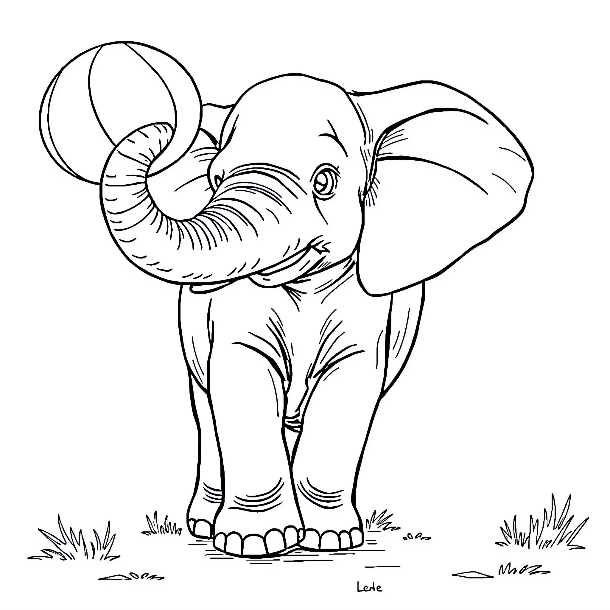 Elephant playfully exploring its surroundings Coloring Page (free black-and-white line drawing printable PDF for all, from beginners to advanced learners, including children, teens, adults, and seniors)