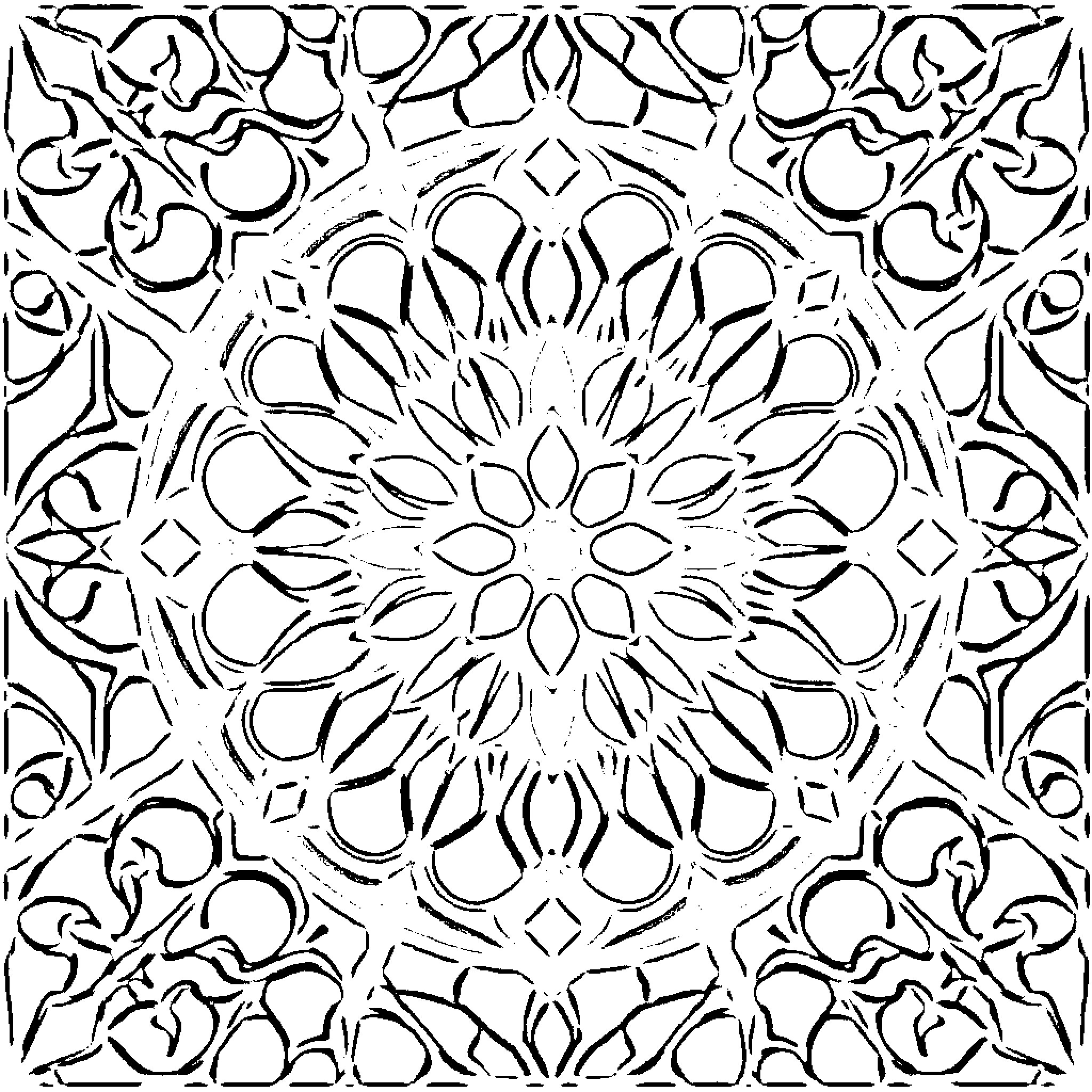 Stained Glass Mandala Motif Coloring Page (free black-and-white line drawing printable PDF for all, from beginners to advanced learners, including children, teens, adults, and seniors)