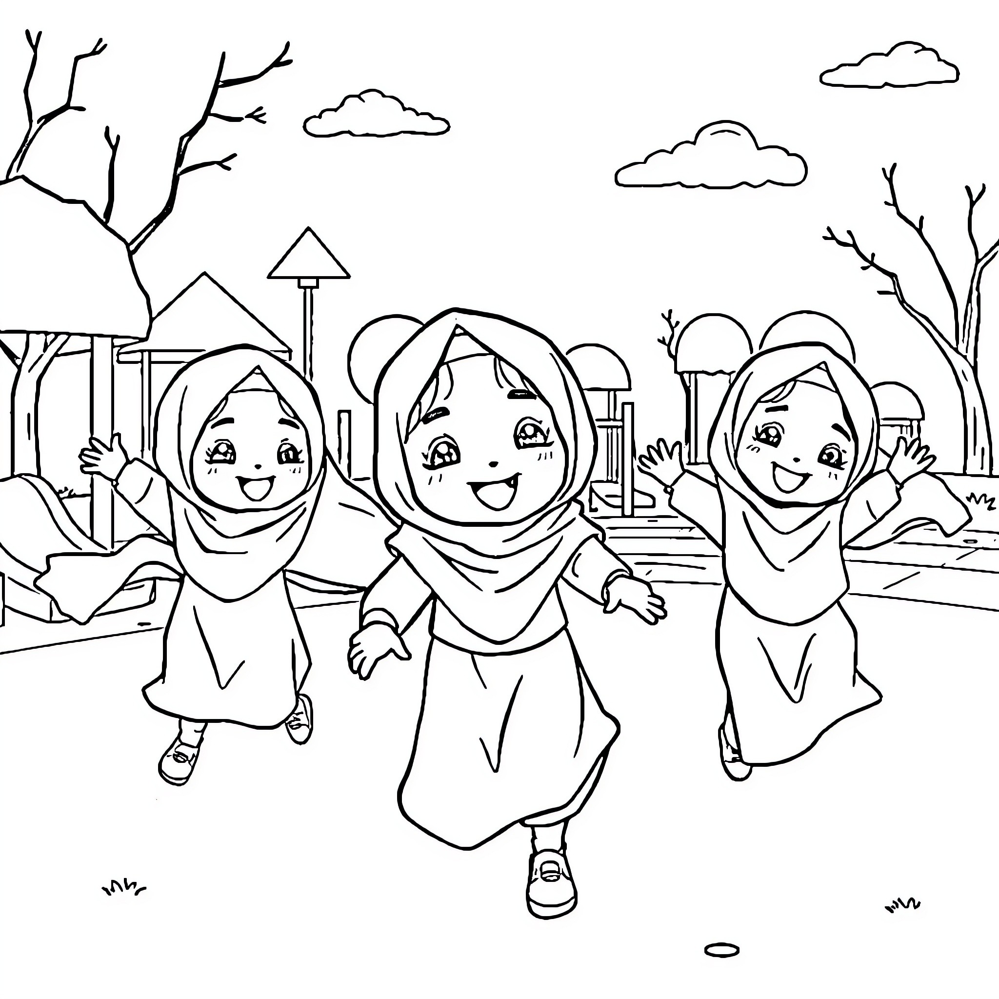 Child playing happily in the park Coloring Page (free black-and-white line drawing printable PDF for all, from beginners to advanced learners, including children, teens, adults, and seniors)