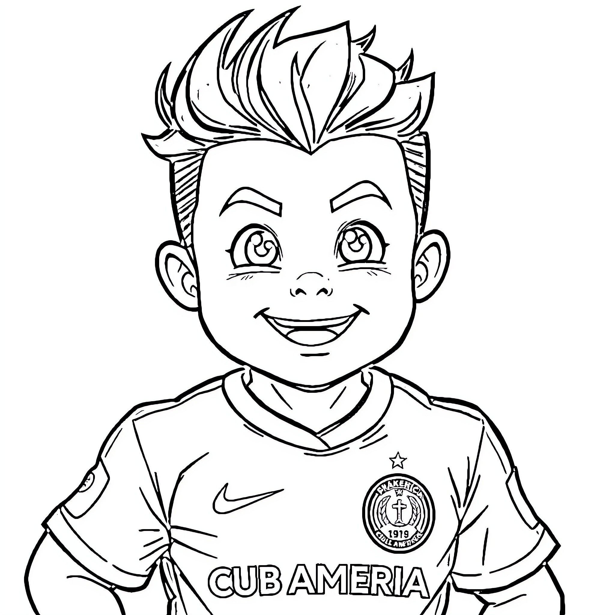 Gohan in a sports jersey with a cheerful expression Coloring Page (free black-and-white line drawing printable PDF for all, from beginners to advanced learners, including children, teens, adults, and seniors)