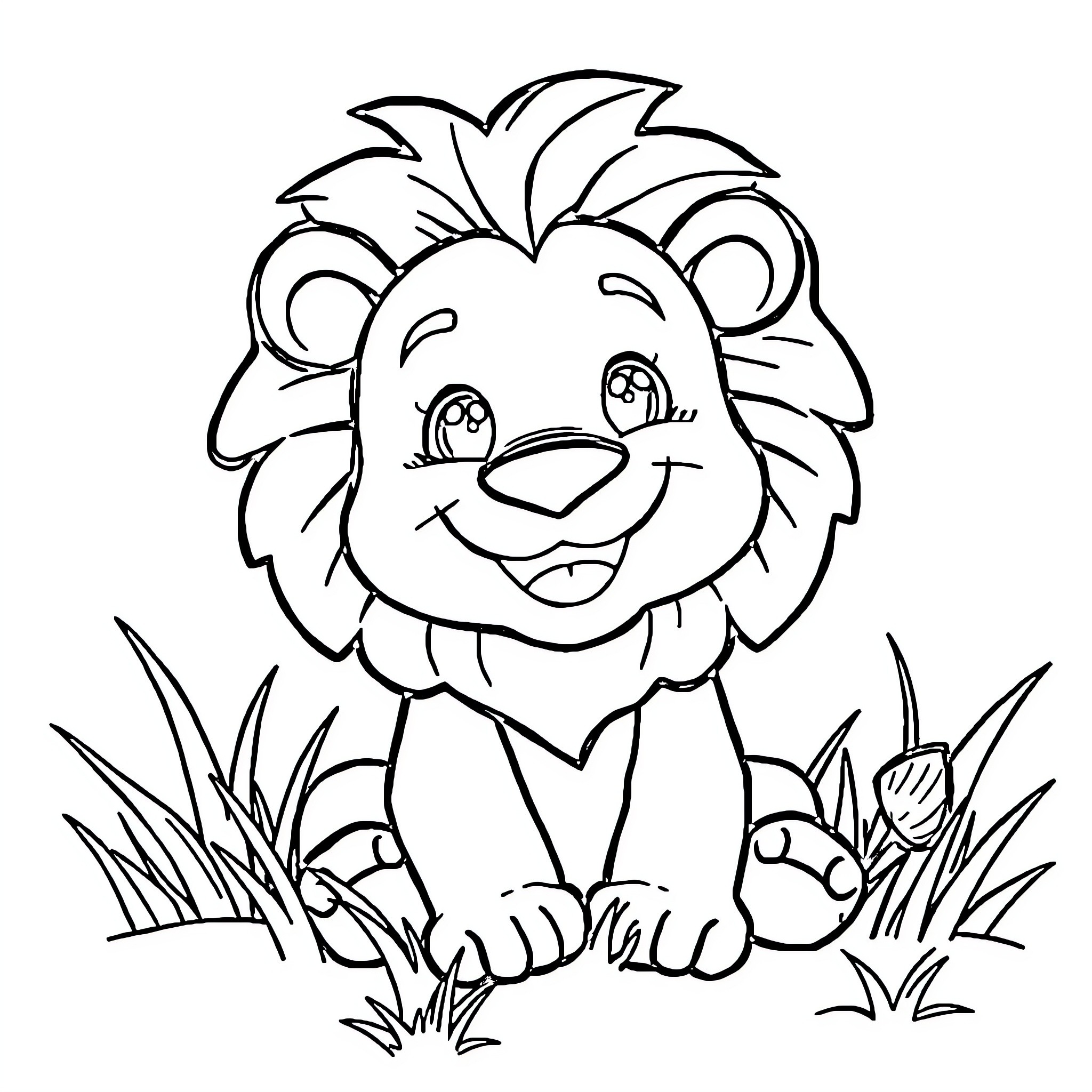 Lion resting peacefully in the grass Coloring Page (free black-and-white line drawing printable PDF for all, from beginners to advanced learners, including children, teens, adults, and seniors)