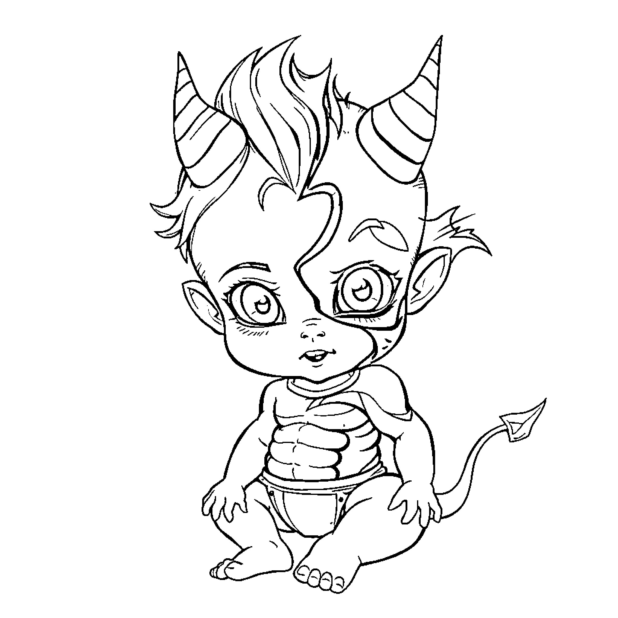 Saja's Fantastical Creature in Playful Pose Coloring Page (free black-and-white line drawing printable PDF for all, from beginners to advanced learners, including children, teens, adults, and seniors)