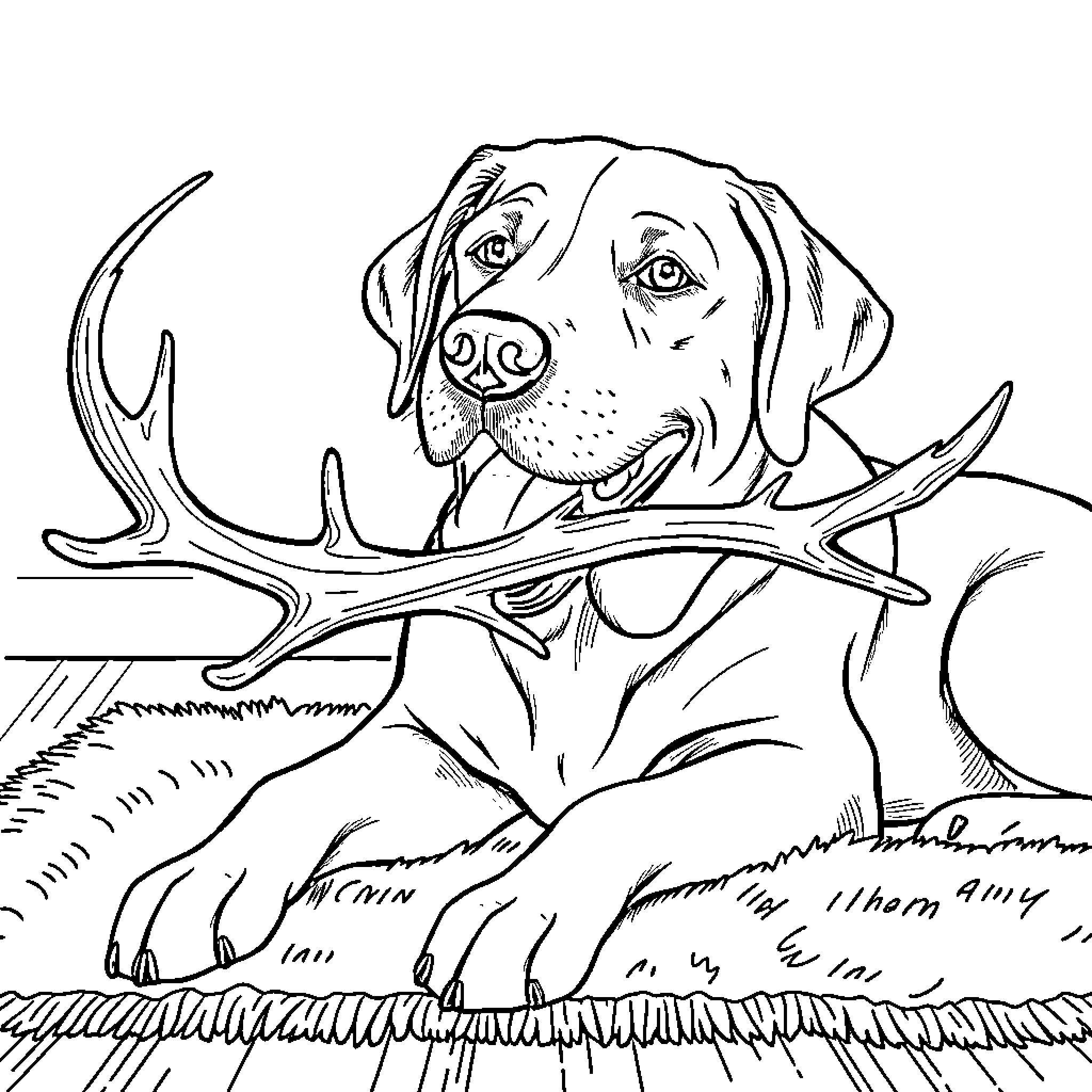 Lab animal enjoying nature's elements Coloring Page (free black-and-white line drawing printable PDF for all, from beginners to advanced learners, including children, teens, adults, and seniors)