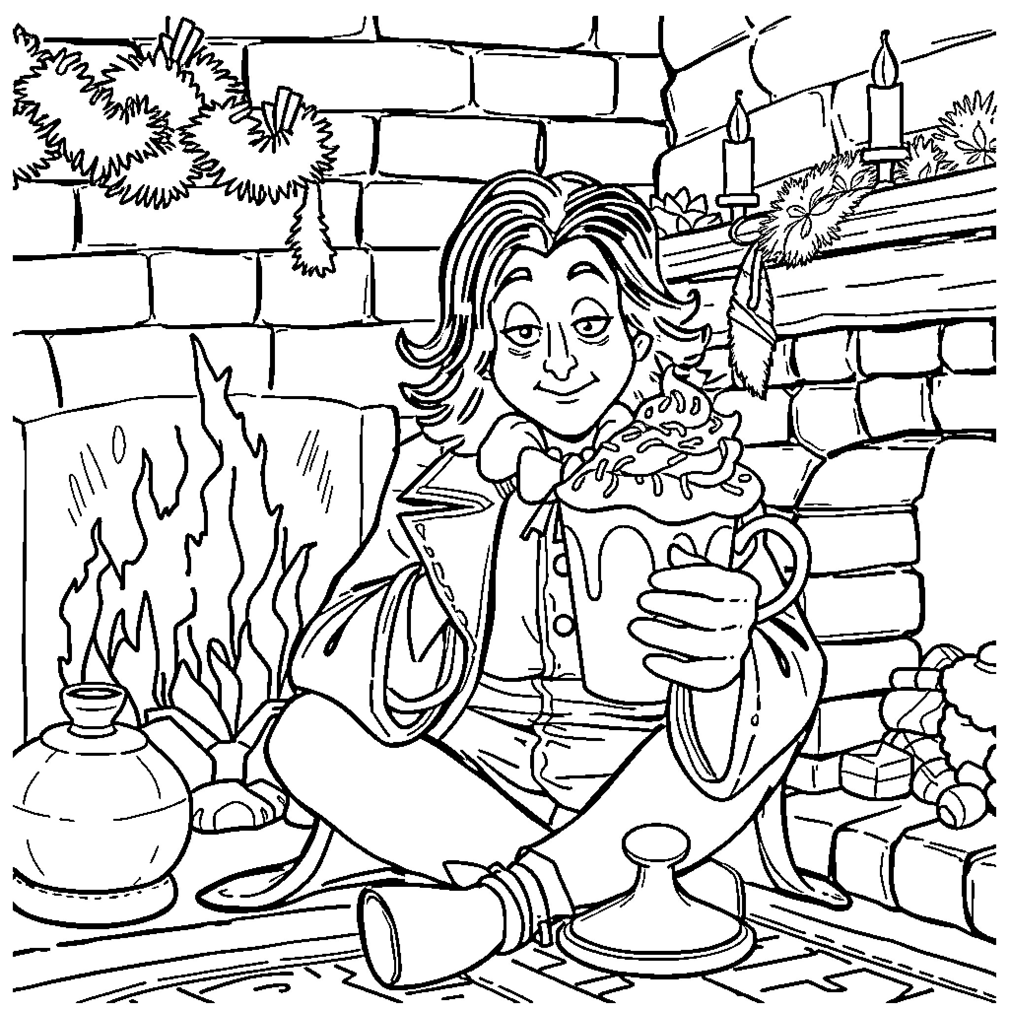 Professor Snape Brewing Magical Potions in the Dungeon Coloring Page (free black-and-white line drawing printable PDF for all, from beginners to advanced learners, including children, teens, adults, and seniors)