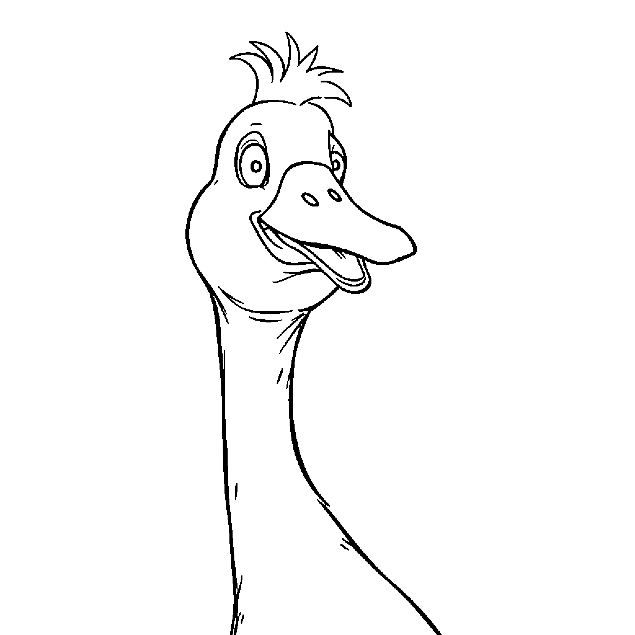 Goose with Comical Facial Expression Coloring Page (free black-and-white line drawing printable PDF for all, from beginners to advanced learners, including children, teens, adults, and seniors)