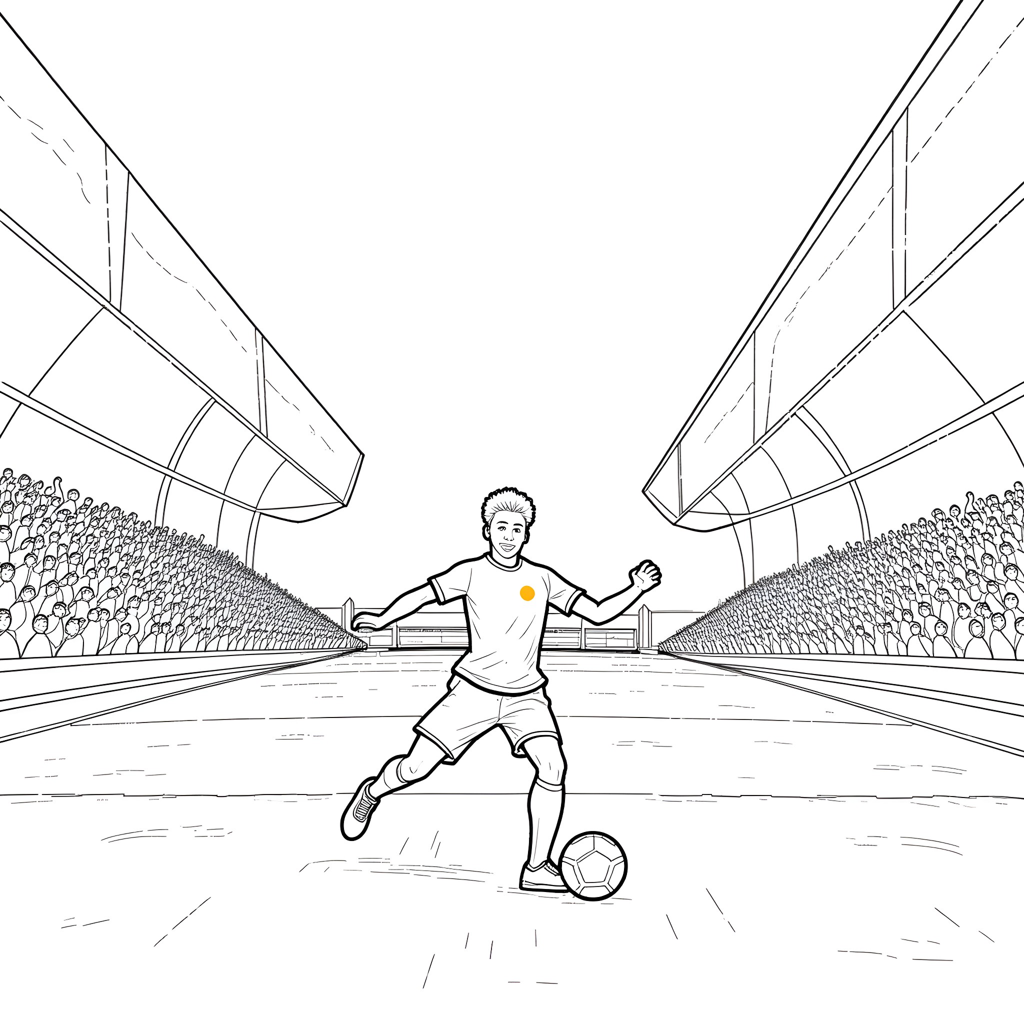 Nana Akufo-Addo playing soccer in stadium Coloring Page (free black-and-white line drawing printable PDF for all, from beginners to advanced learners, including children, teens, adults, and seniors)