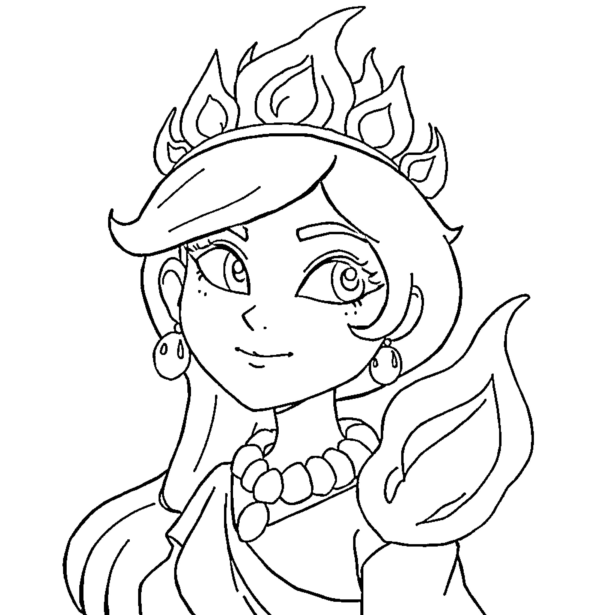 Sonia wearing a crown and beaded necklace Coloring Page (free black-and-white line drawing printable PDF for all, from beginners to advanced learners, including children, teens, adults, and seniors)