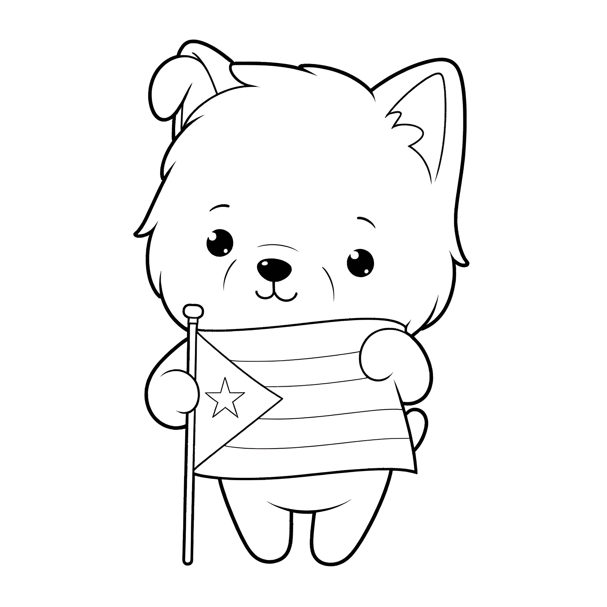 Cinamoroll waving a star-shaped flag Coloring Page (free black-and-white line drawing printable PDF for all, from beginners to advanced learners, including children, teens, adults, and seniors)