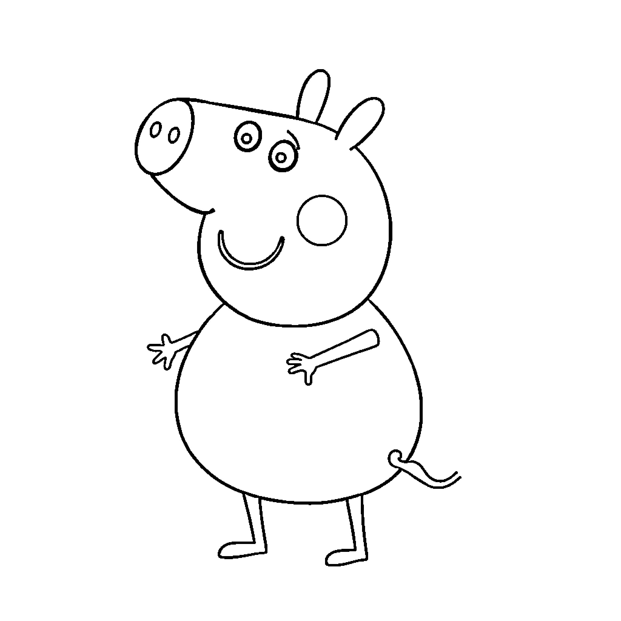 Pig character with a friendly expression Coloring Page (free black-and-white line drawing printable PDF for all, from beginners to advanced learners, including children, teens, adults, and seniors)
