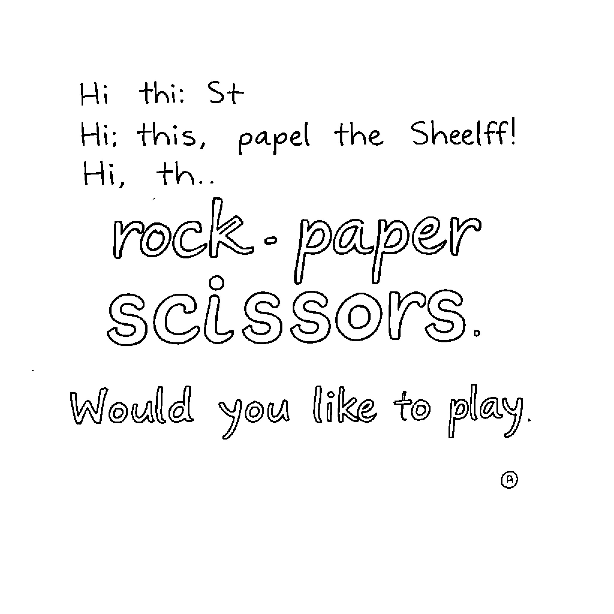 Rock Paper Scissors: Playful Hand-Drawn Invitation Coloring Page (free black-and-white line drawing printable PDF for all, from beginners to advanced learners, including children, teens, adults, and seniors)