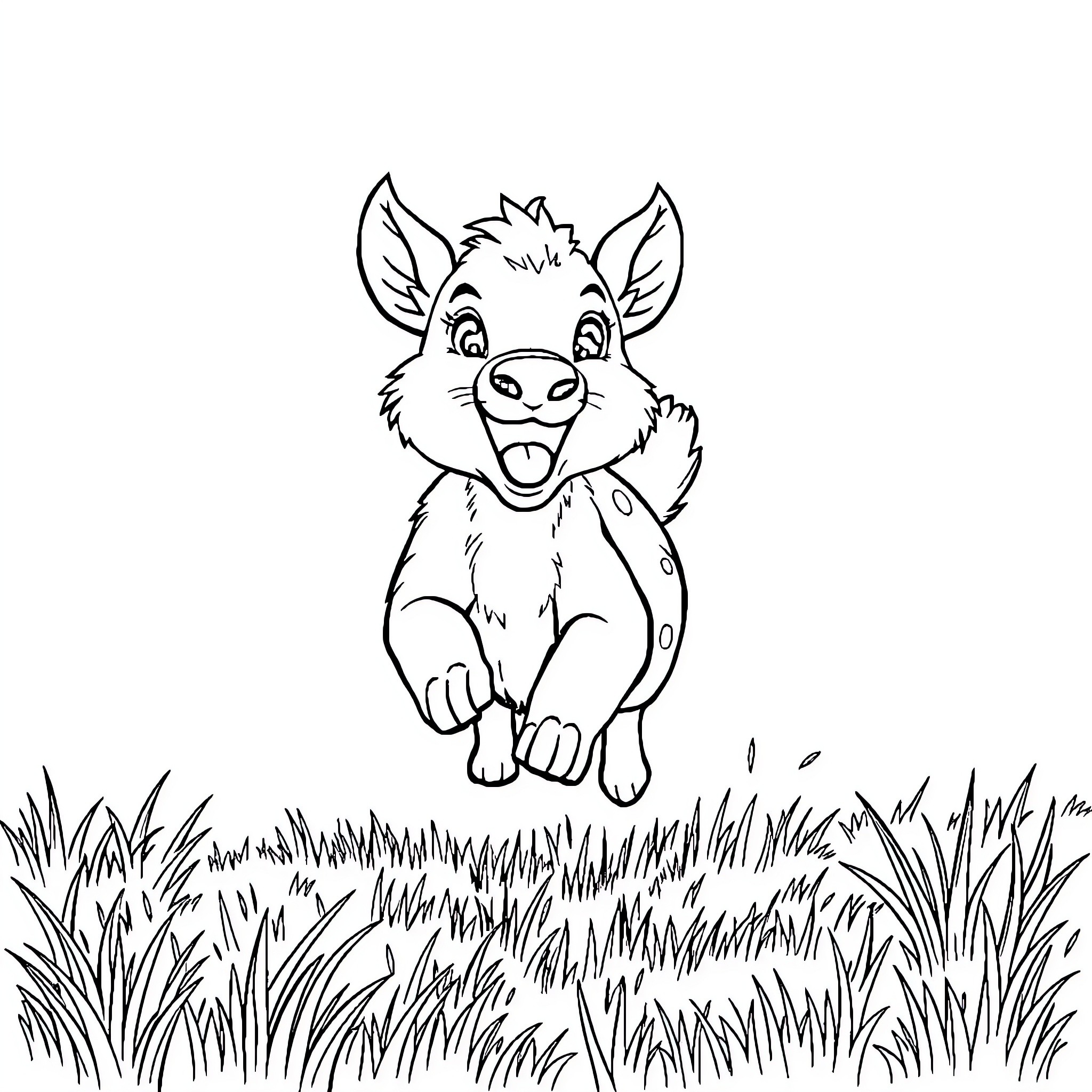 Animal Cheerful Creature Playing in the Grass Coloring Page (free black-and-white line drawing printable PDF for all, from beginners to advanced learners, including children, teens, adults, and seniors)