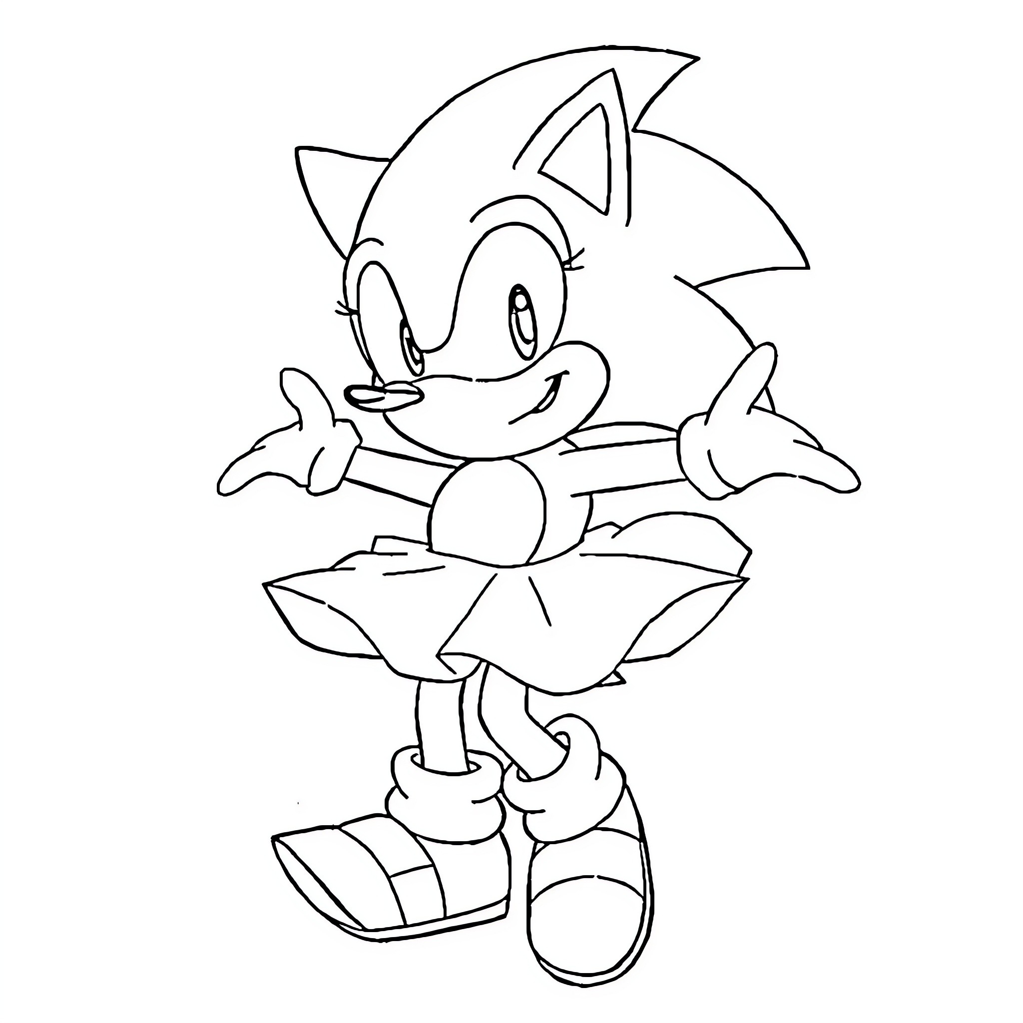 Sonic the Hedgehog in a cheerful pose Coloring Page (free black-and-white line drawing printable PDF for all, from beginners to advanced learners, including children, teens, adults, and seniors)