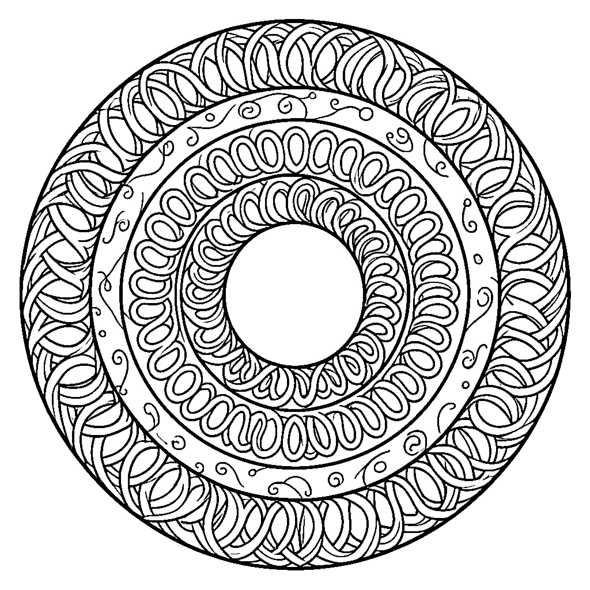 Infinity Spiral Geometric Patterns Coloring Page (free black-and-white line drawing printable PDF for all, from beginners to advanced learners, including children, teens, adults, and seniors)