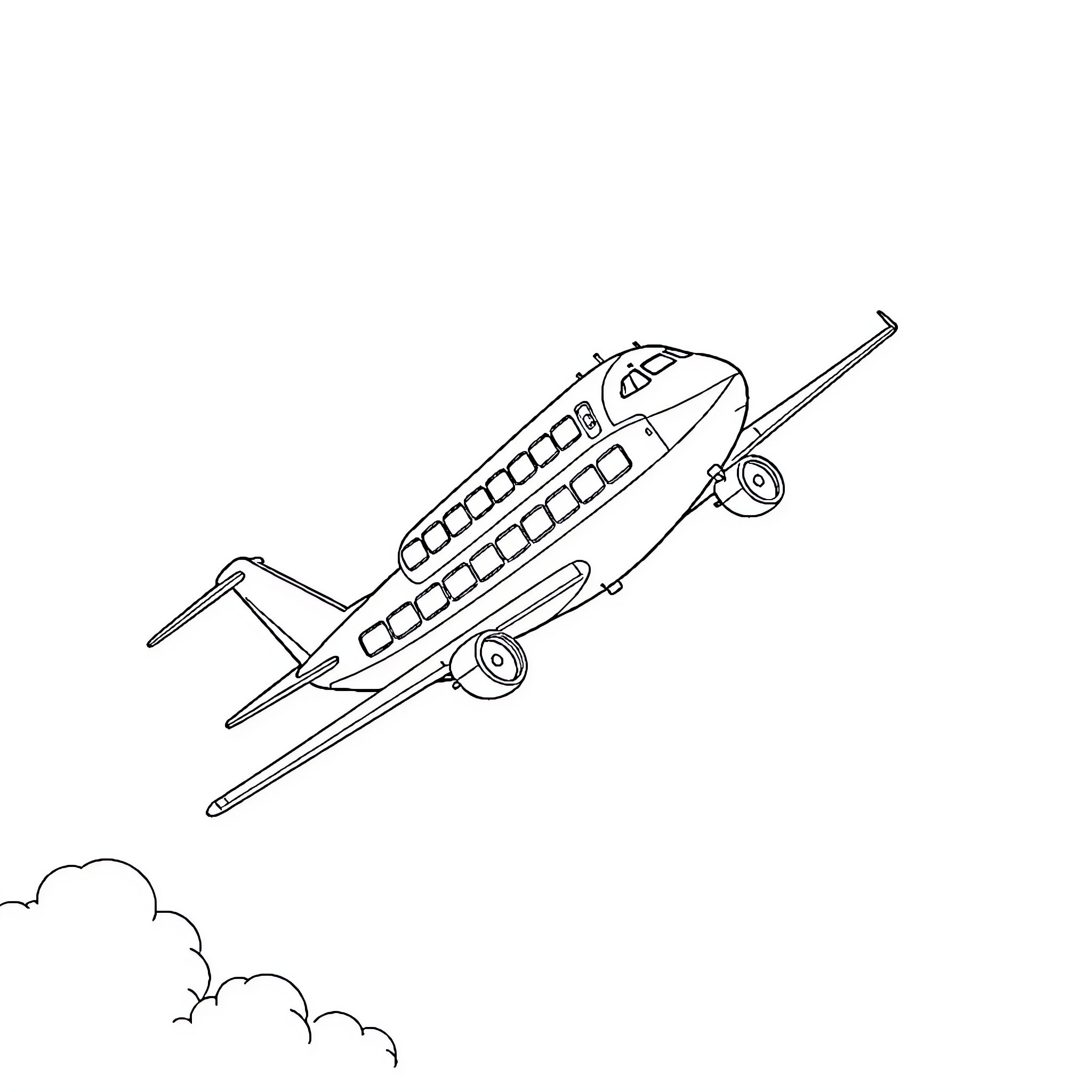 Triple Decker Plane Soaring Through the Sky Coloring Page (free black-and-white line drawing printable PDF for all, from beginners to advanced learners, including children, teens, adults, and seniors)