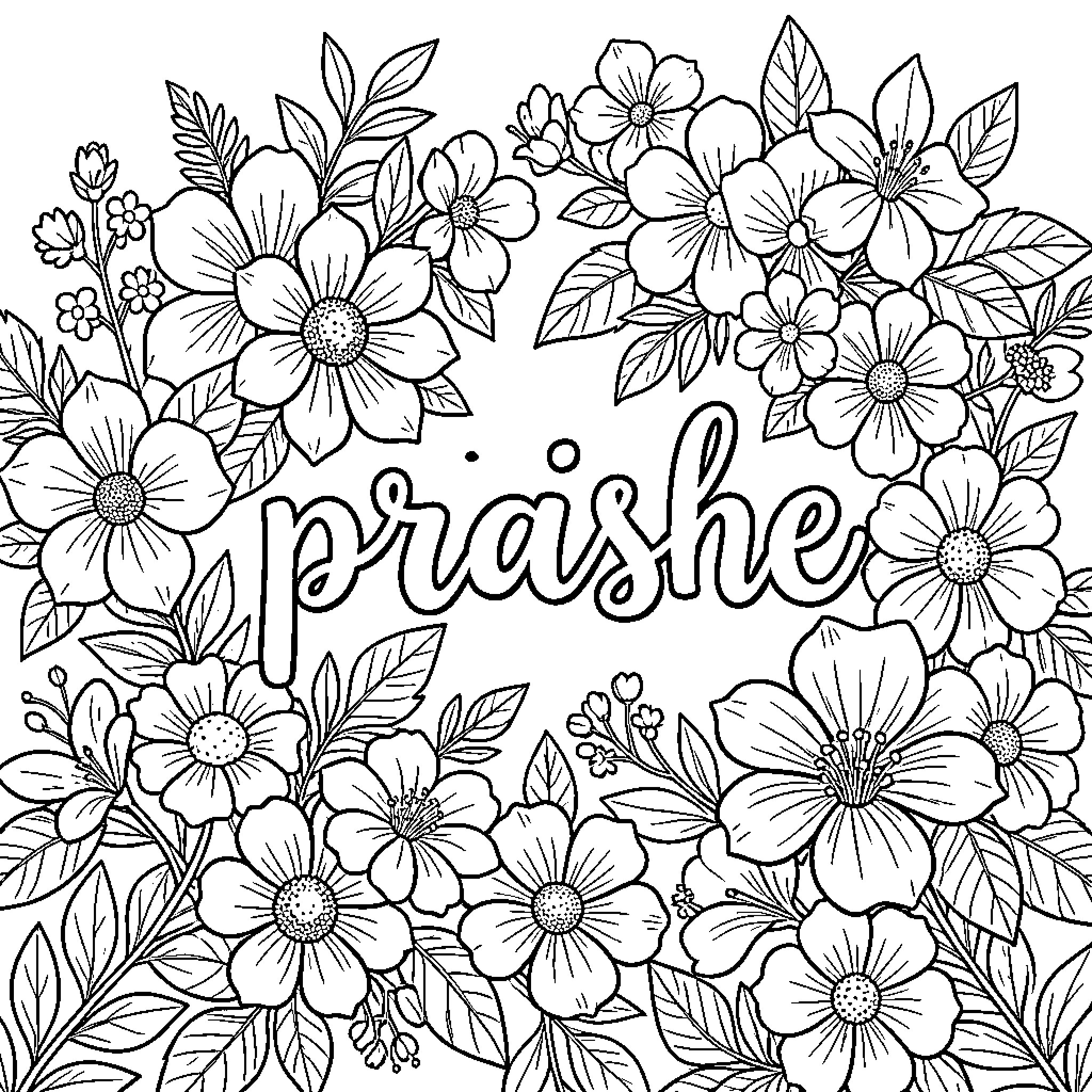 Praise for beautiful floral arrangements and blooming flowers Coloring Page (free black-and-white line drawing printable PDF for all, from beginners to advanced learners, including children, teens, adults, and seniors)