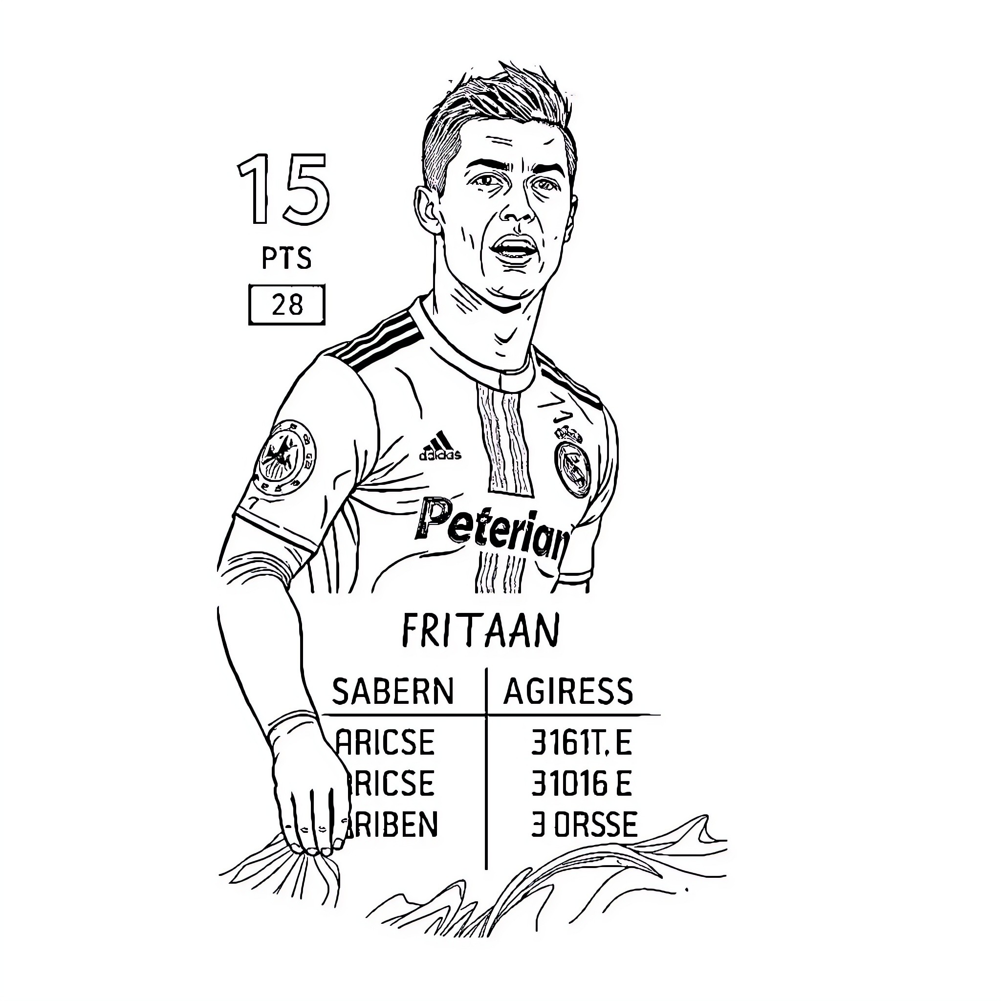 Cristiano Ronaldo in soccer uniform posing for action shot Coloring Page (free black-and-white line drawing printable PDF for all, from beginners to advanced learners, including children, teens, adults, and seniors)