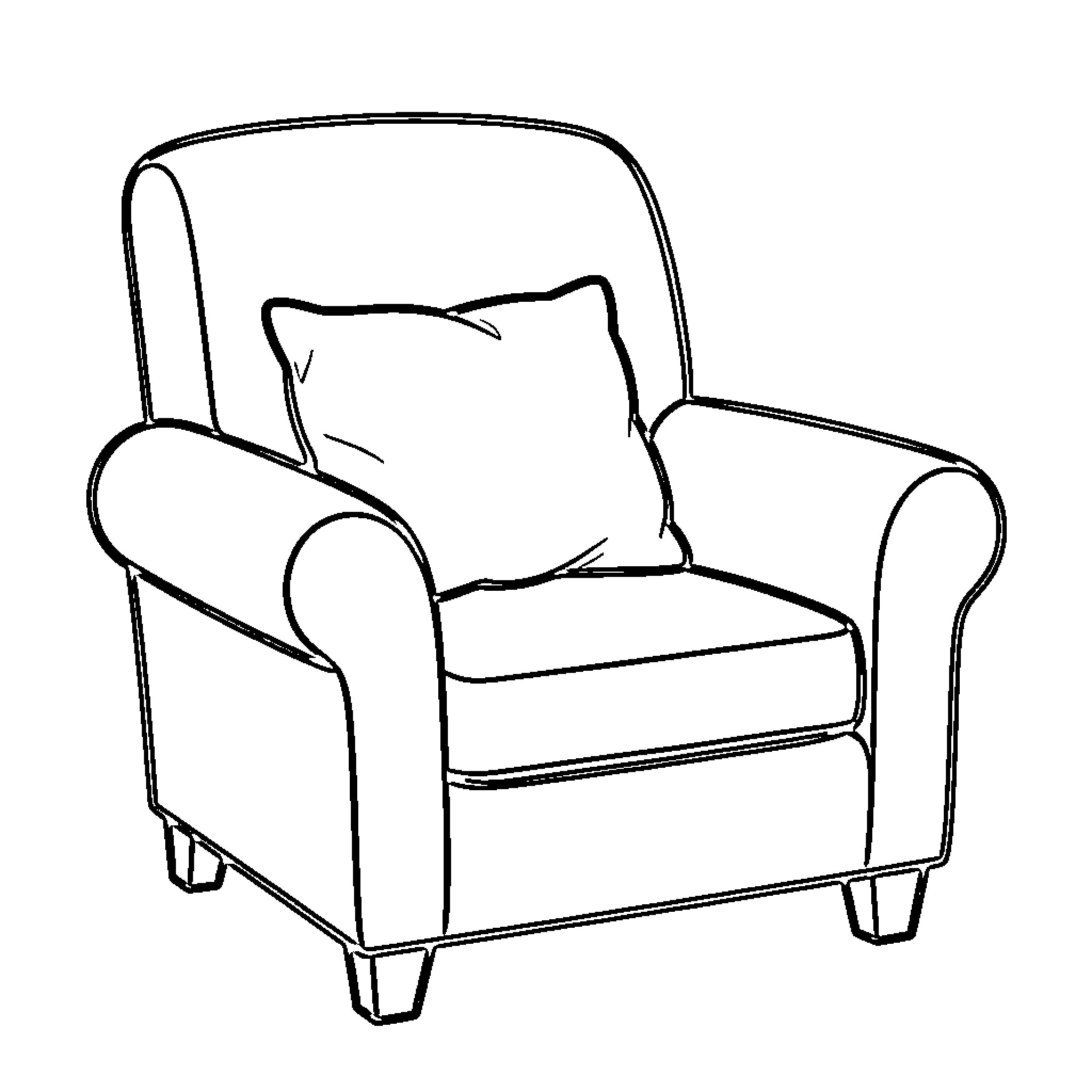 Armchair with cushion resting comfortably Coloring Page (free black-and-white line drawing printable PDF for all, from beginners to advanced learners, including children, teens, adults, and seniors)