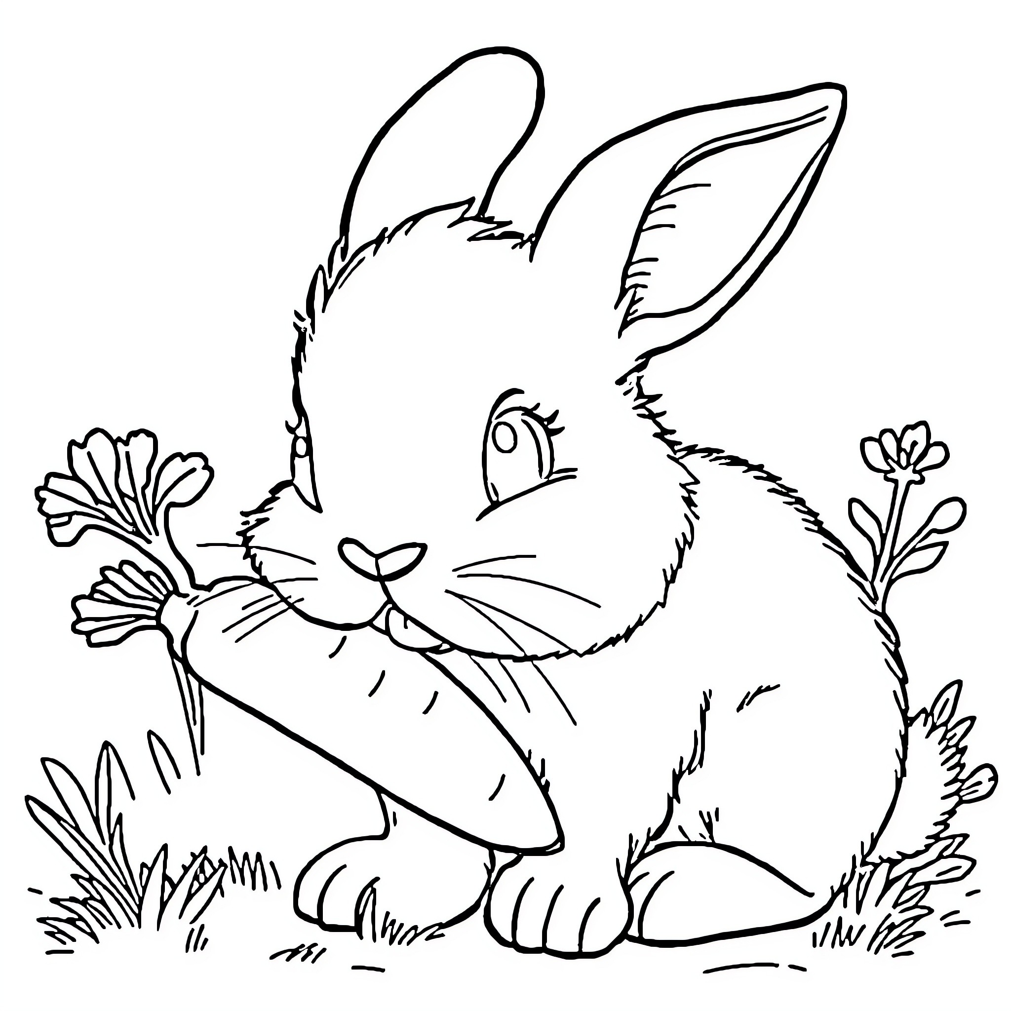 Labubu the playful bunny in the flower garden Coloring Page (free black-and-white line drawing printable PDF for all, from beginners to advanced learners, including children, teens, adults, and seniors)