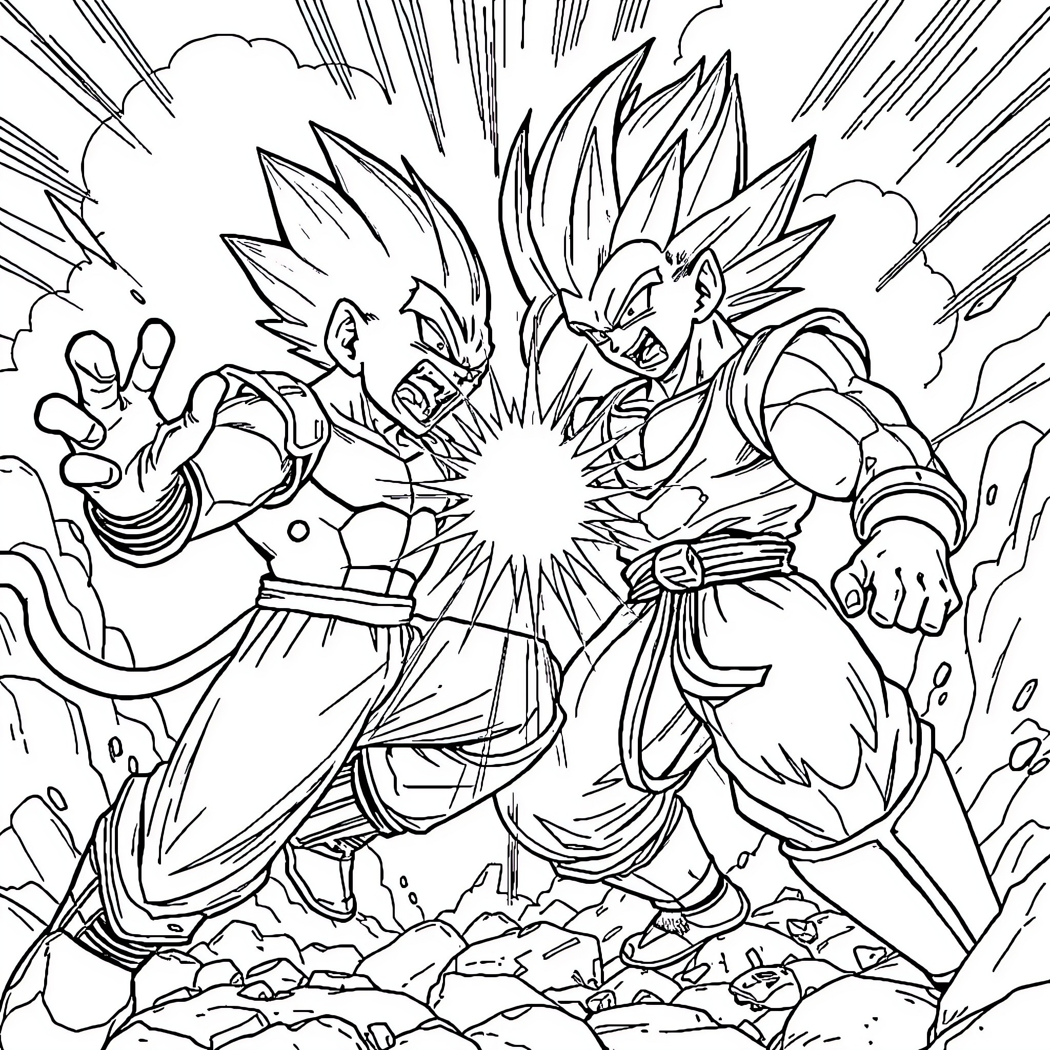 Spike in Fierce Battle with Energy Blasts Coloring Page (free black-and-white line drawing printable PDF for all, from beginners to advanced learners, including children, teens, adults, and seniors)