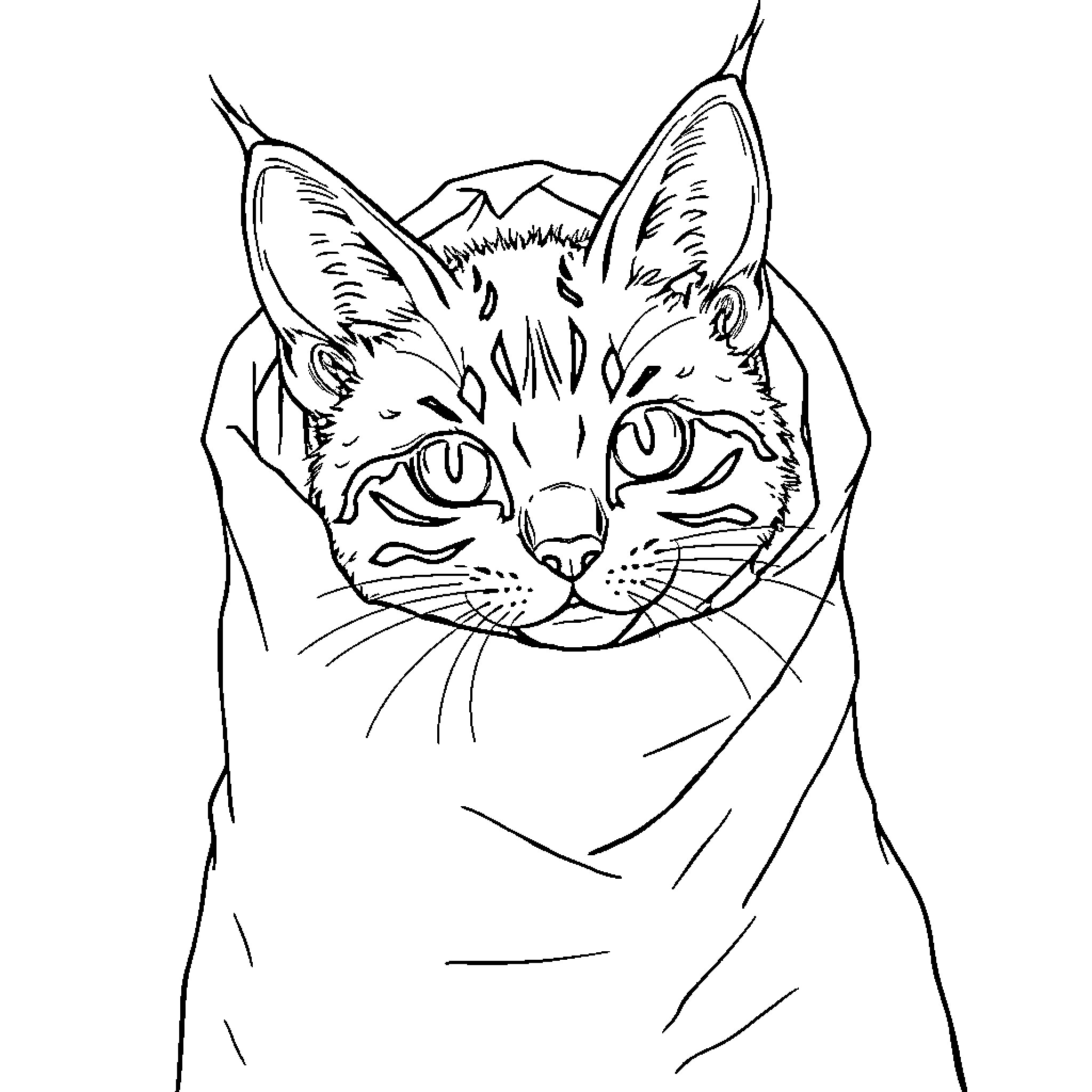 Lynx in the wild, alert and vigilant Coloring Page (free black-and-white line drawing printable PDF for all, from beginners to advanced learners, including children, teens, adults, and seniors)