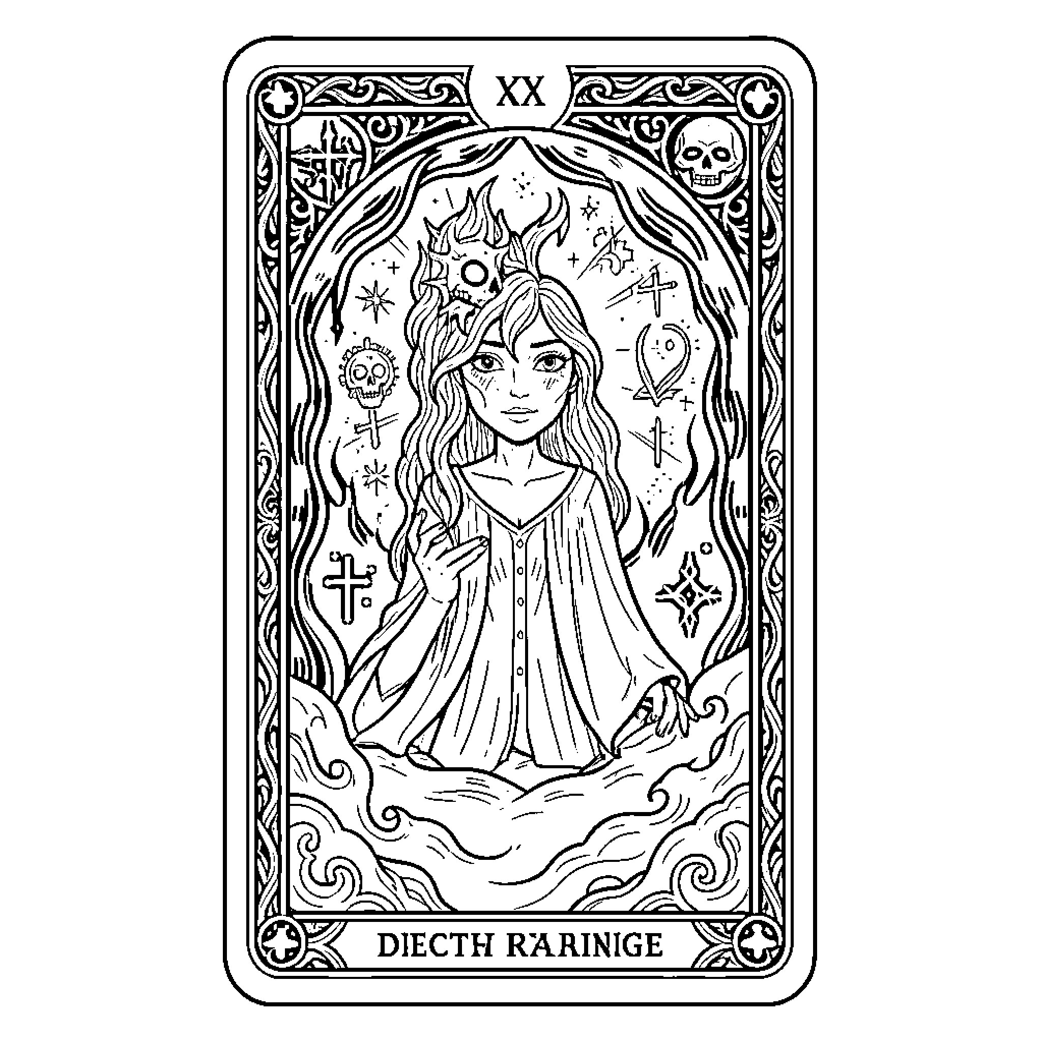 Death's Embrace: Ethereal Imagery and Symbolism Coloring Page (free black-and-white line drawing printable PDF for all, from beginners to advanced learners, including children, teens, adults, and seniors)