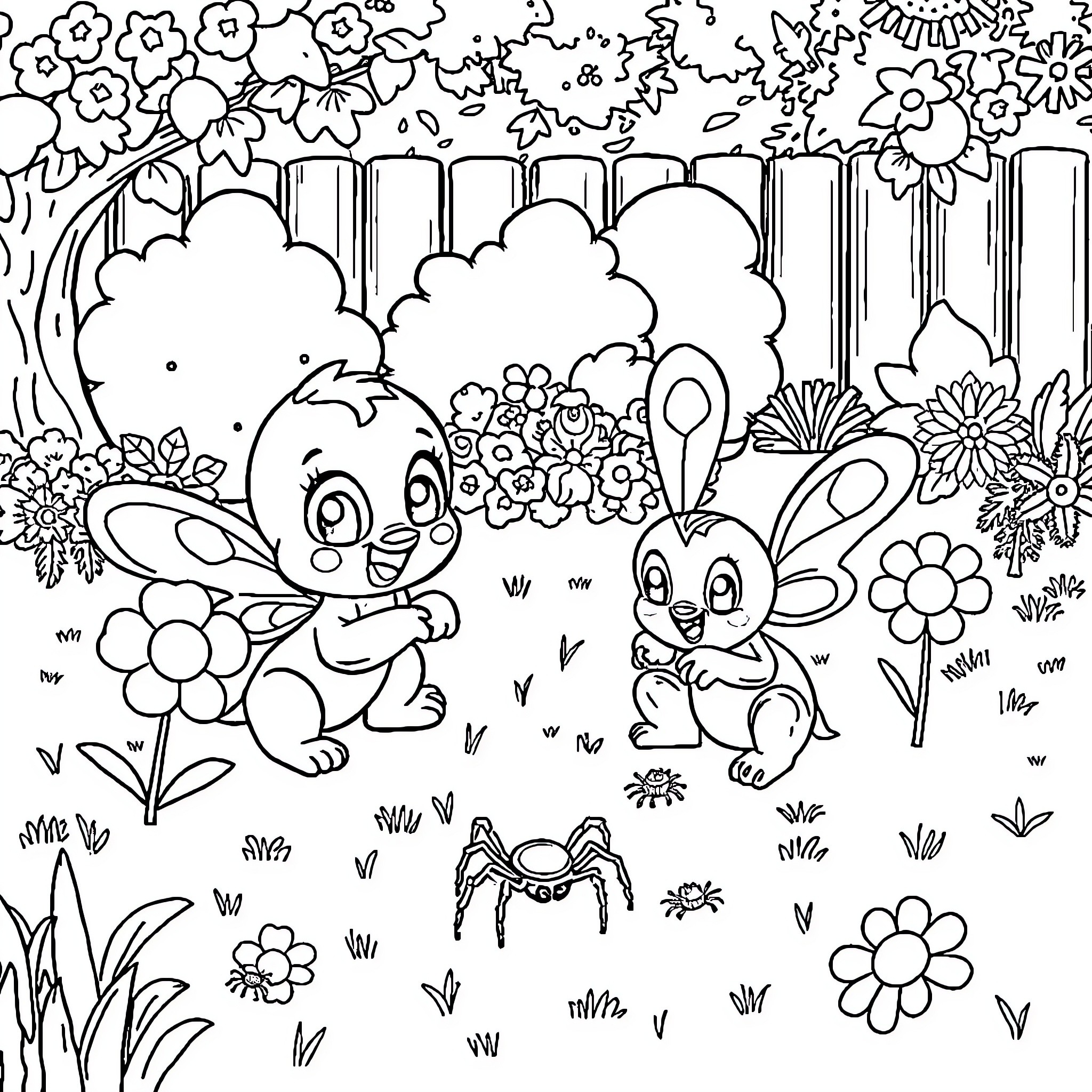 Bluey's Floral Adventure Coloring Page (free black-and-white line drawing printable PDF for all, from beginners to advanced learners, including children, teens, adults, and seniors)