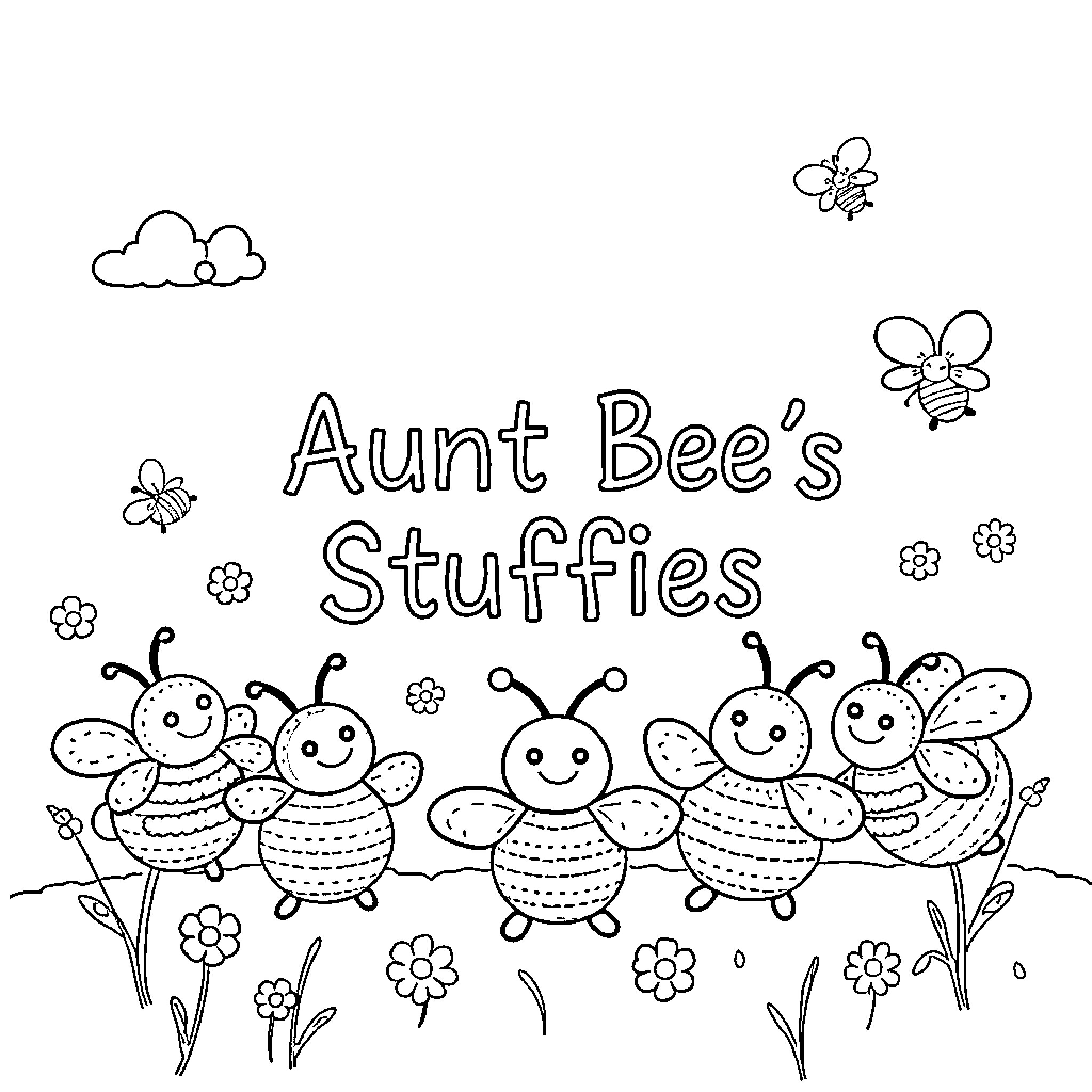 Bumblebees enjoying a playful scene in nature Coloring Page (free black-and-white line drawing printable PDF for all, from beginners to advanced learners, including children, teens, adults, and seniors)