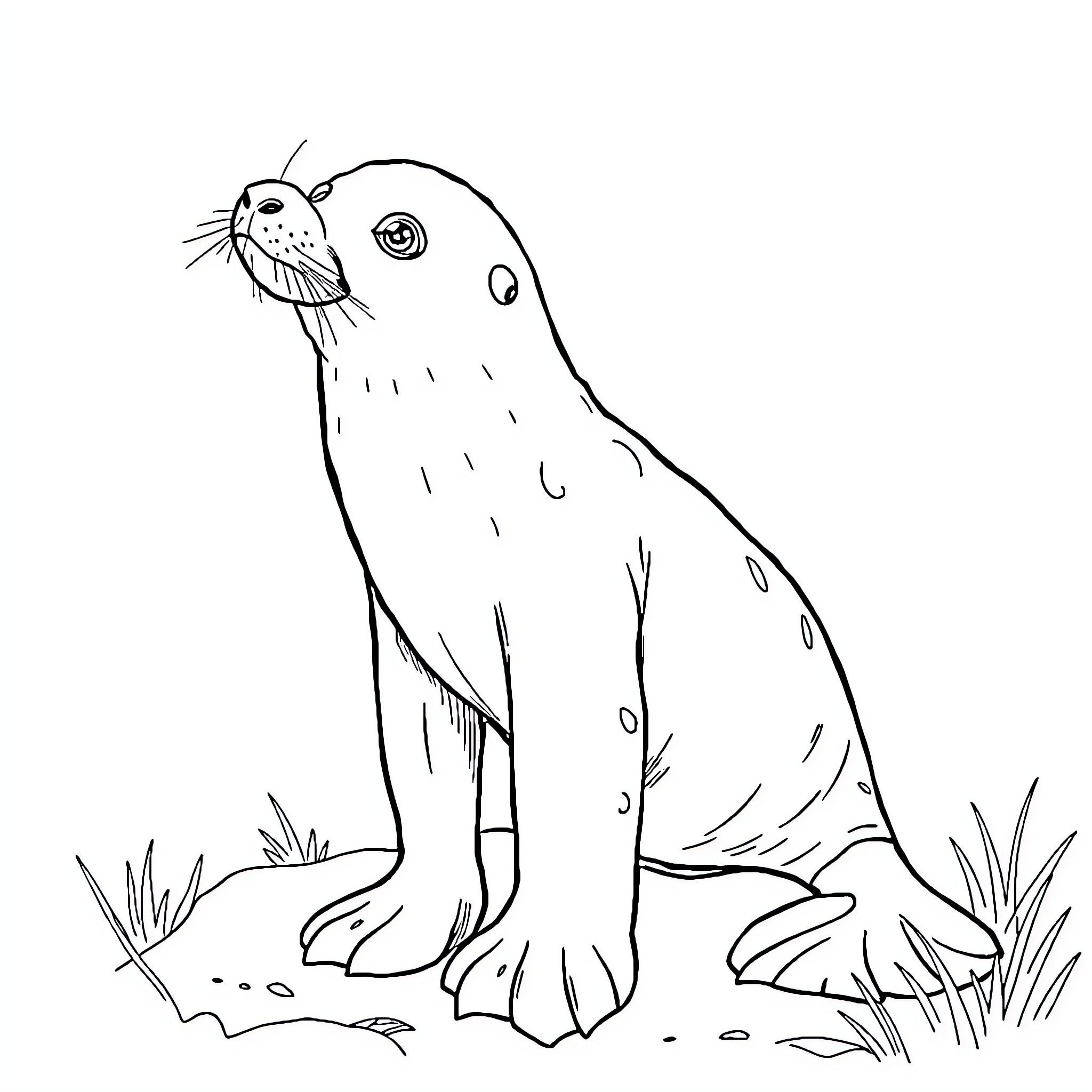 Mermaid seal lounging on the shore Coloring Page (free black-and-white line drawing printable PDF for all, from beginners to advanced learners, including children, teens, adults, and seniors)