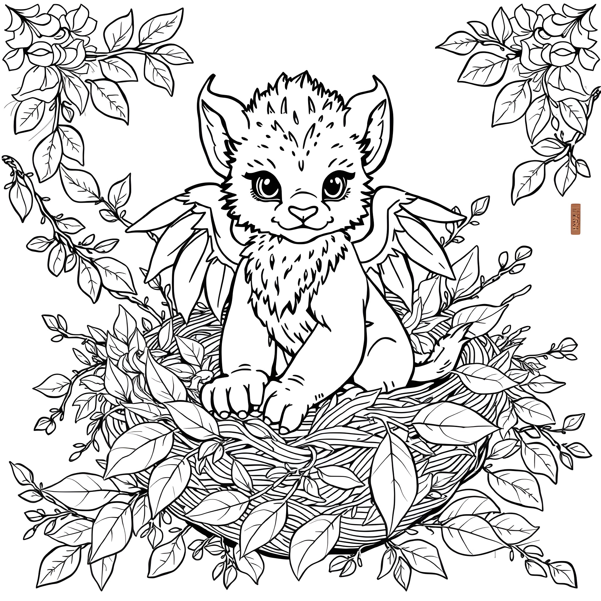 Griffin's Enchanting Nature Adventure Coloring Page (free black-and-white line drawing printable PDF for all, from beginners to advanced learners, including children, teens, adults, and seniors)