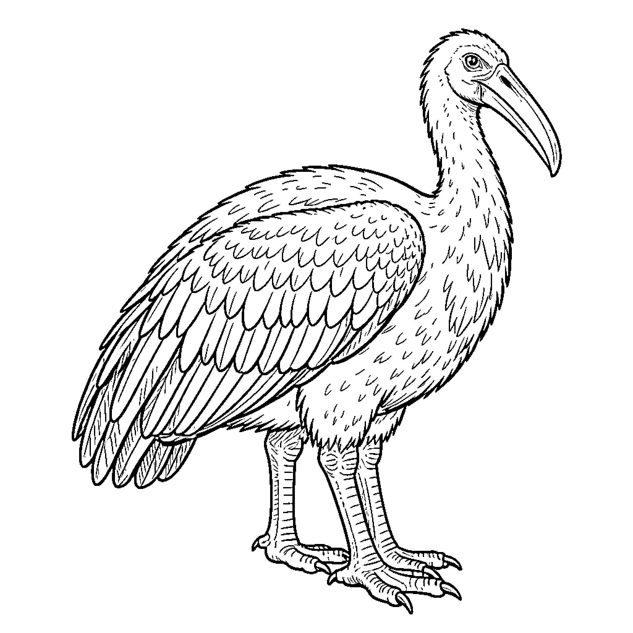 Aepyornis standing calmly in a natural pose Coloring Page (free black-and-white line drawing printable PDF for all, from beginners to advanced learners, including children, teens, adults, and seniors)