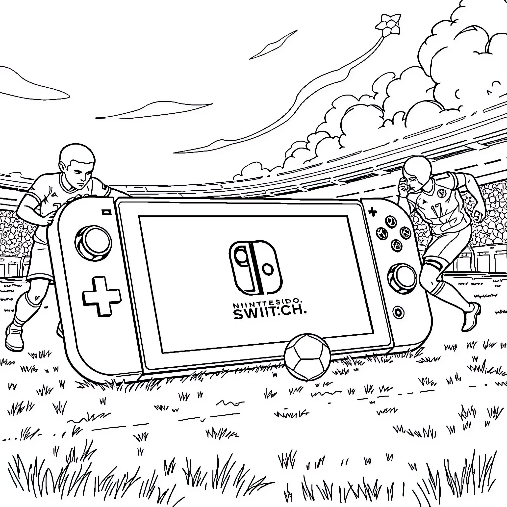 Switch Game Controllers in Outdoor Adventure Coloring Page (free black-and-white line drawing printable PDF for all, from beginners to advanced learners, including children, teens, adults, and seniors)