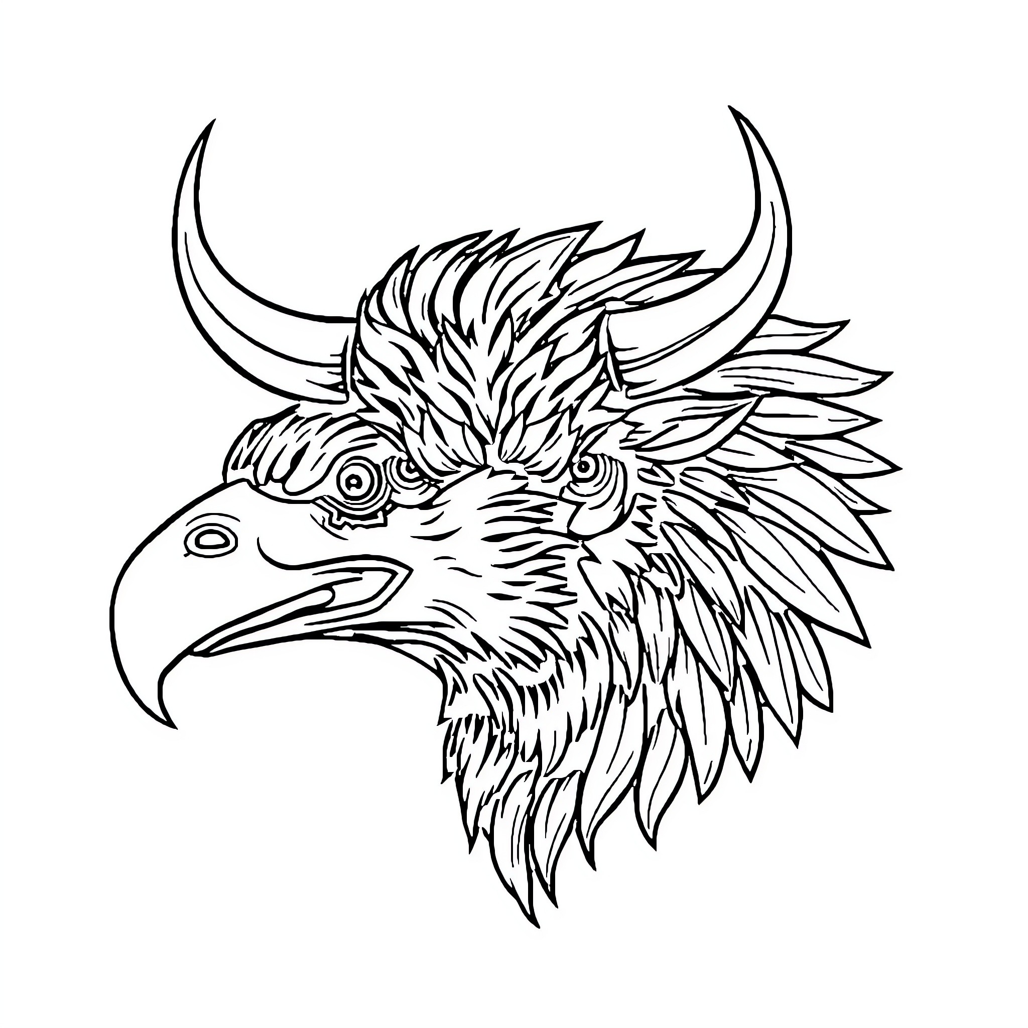 Bull-like creature with fierce expression Coloring Page (free black-and-white line drawing printable PDF for all, from beginners to advanced learners, including children, teens, adults, and seniors)
