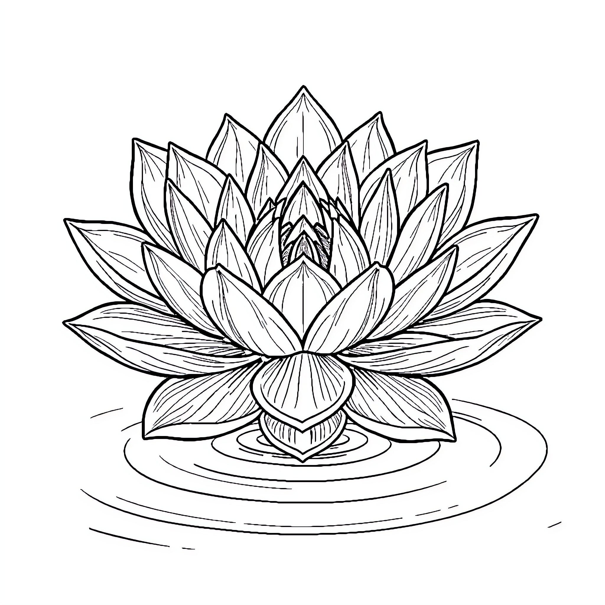 Lotus flower floating on water Coloring Page (free black-and-white line drawing printable PDF for all, from beginners to advanced learners, including children, teens, adults, and seniors)
